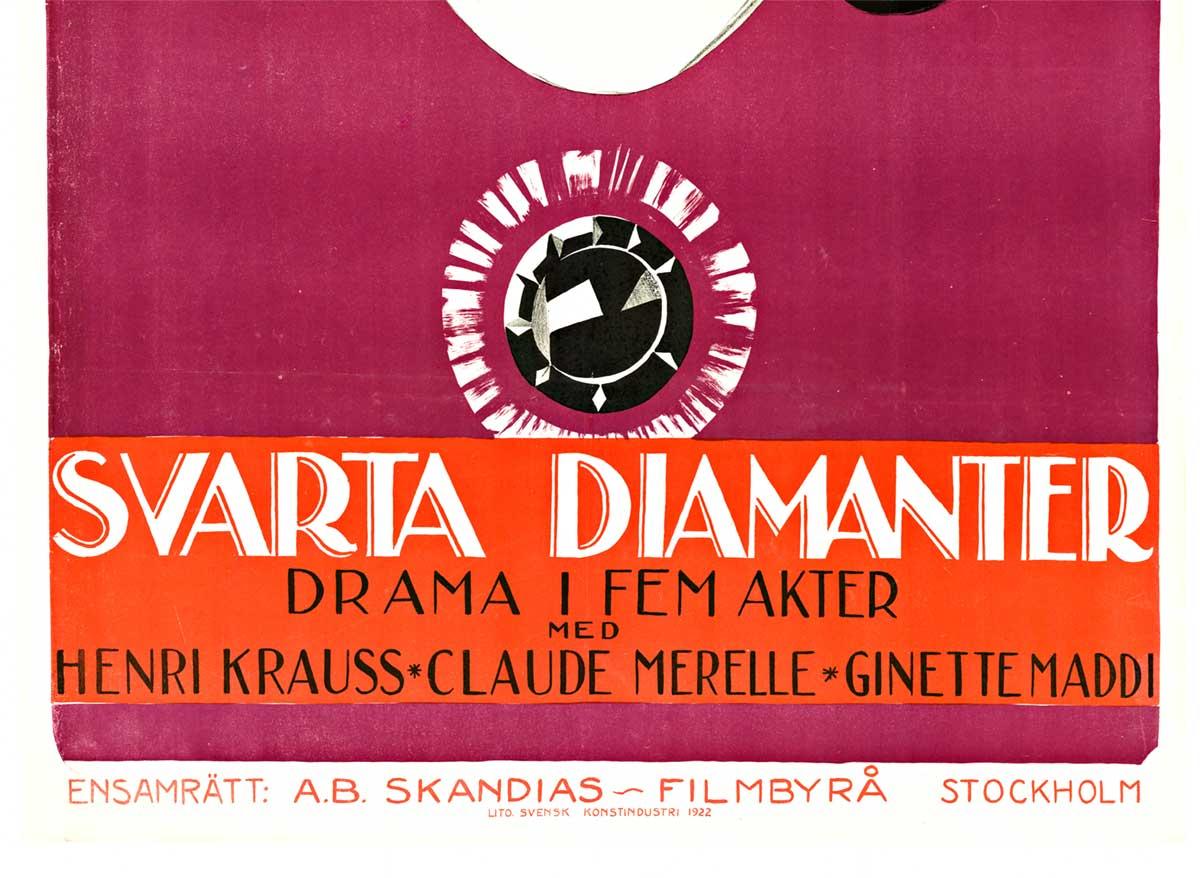 Originale Svarta Diamanter - Diamante nero - Poster cinematografico svedese  film noir - Print Art Déco di Gunner Hakansson