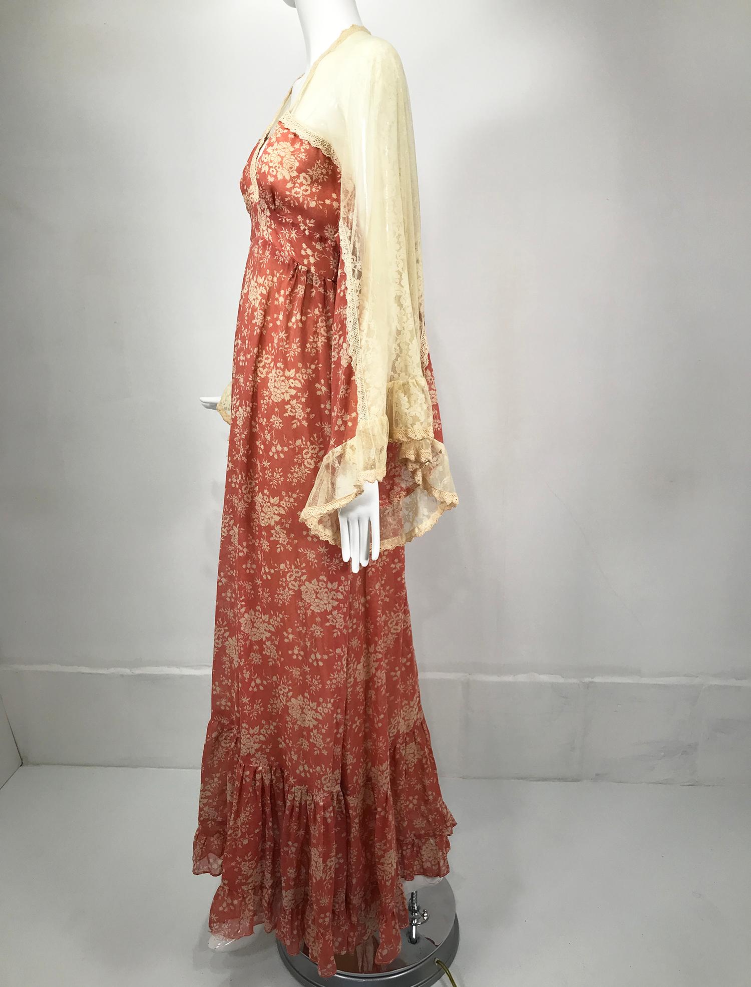 GunneSax by Jessica Tüll Schulter Angel Sleeve Calico Prairie Kleid 1969 im Angebot 6
