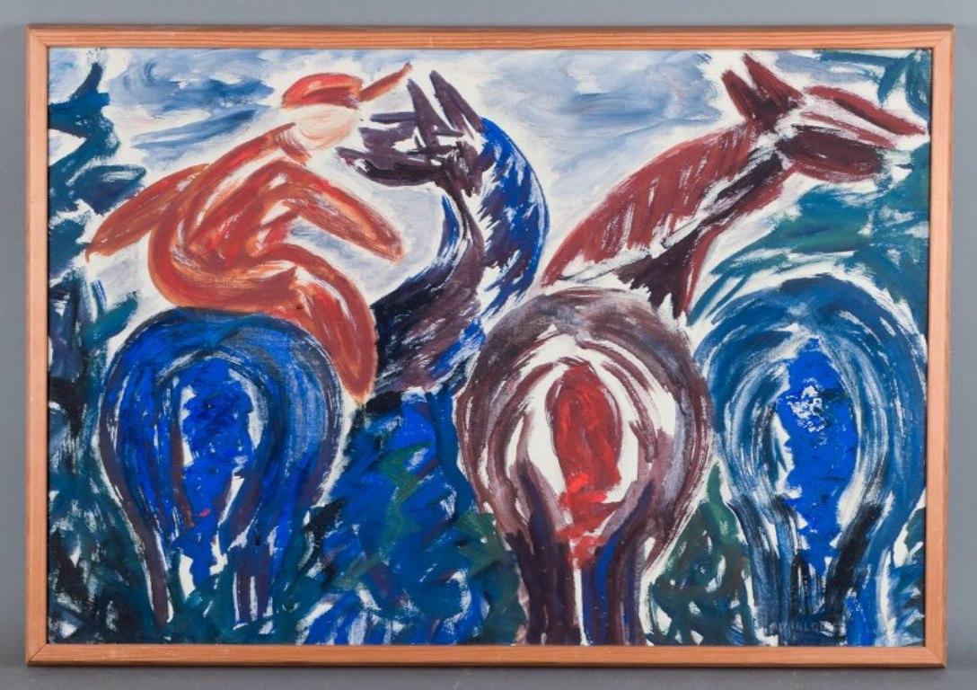 Gunney Wahlquist(1931-2019), a listed Swedish artist.
Oil on canvas.
Modernist painting. Jockey and horses.
Signed.
In perfect condition.
Dimensions: B 77.0 cm x H 52.0 cm.
Total dimensions: B 82.0 cm x H 57.0 cm.