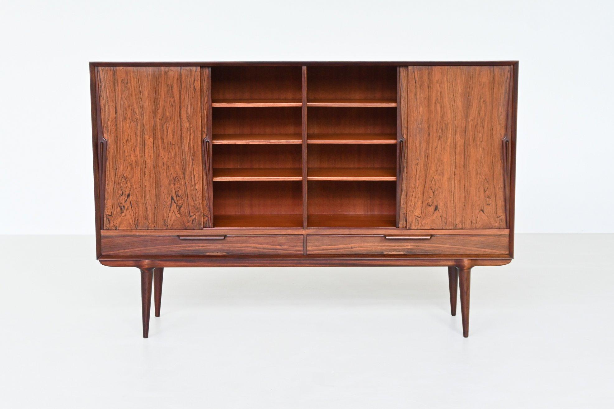 Scandinavian Modern Gunni Omann highboard model 13 in rosewood Omann Jun Denmark 1960 For Sale