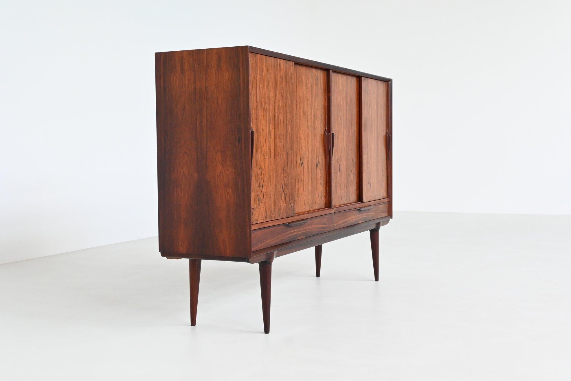 Danish Gunni Omann highboard model 13 in rosewood Omann Jun Denmark 1960 For Sale
