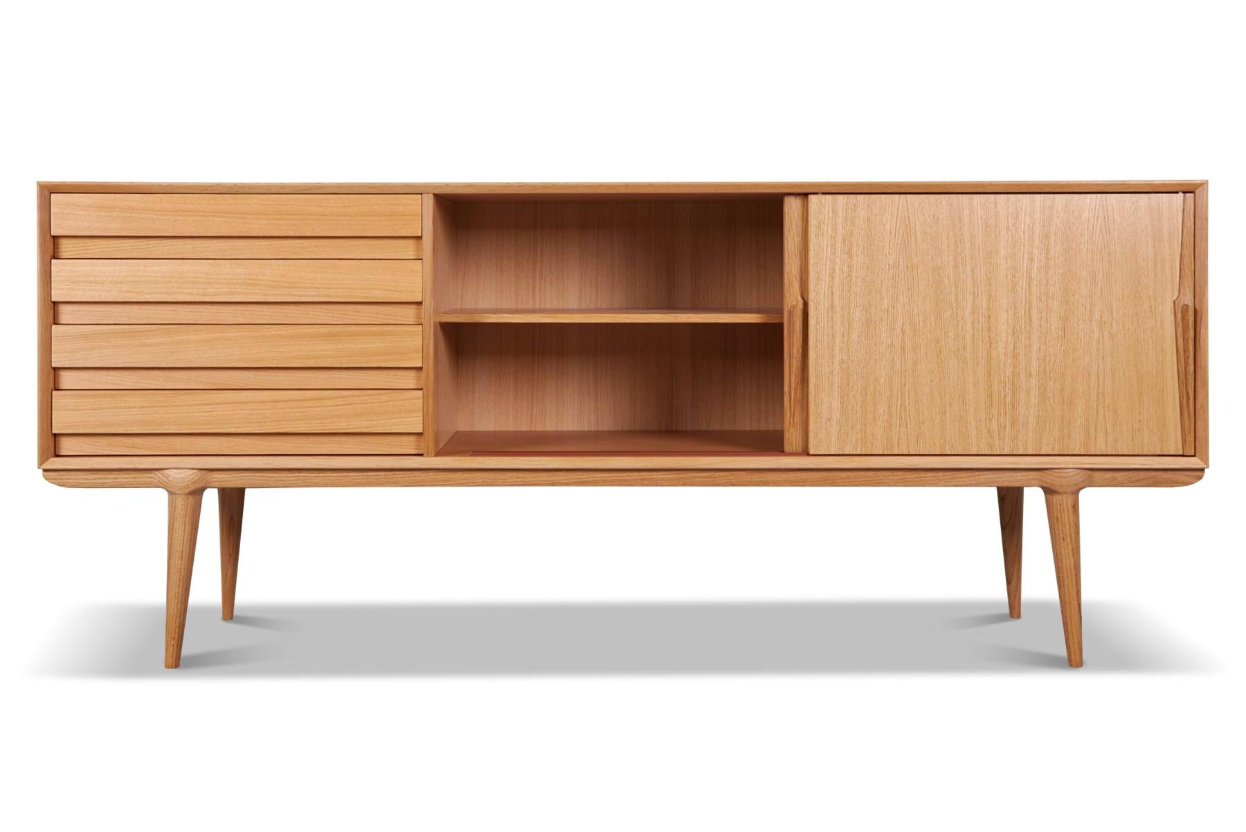 Omann Jun Møbelfabrik (founded in 1933 by Andreas Omann), produced some of the most iconic Danish designs of the 1950s and 1960s. In production again for the first time, this family owned company has re-issued the classic Model 18 credenza for a new