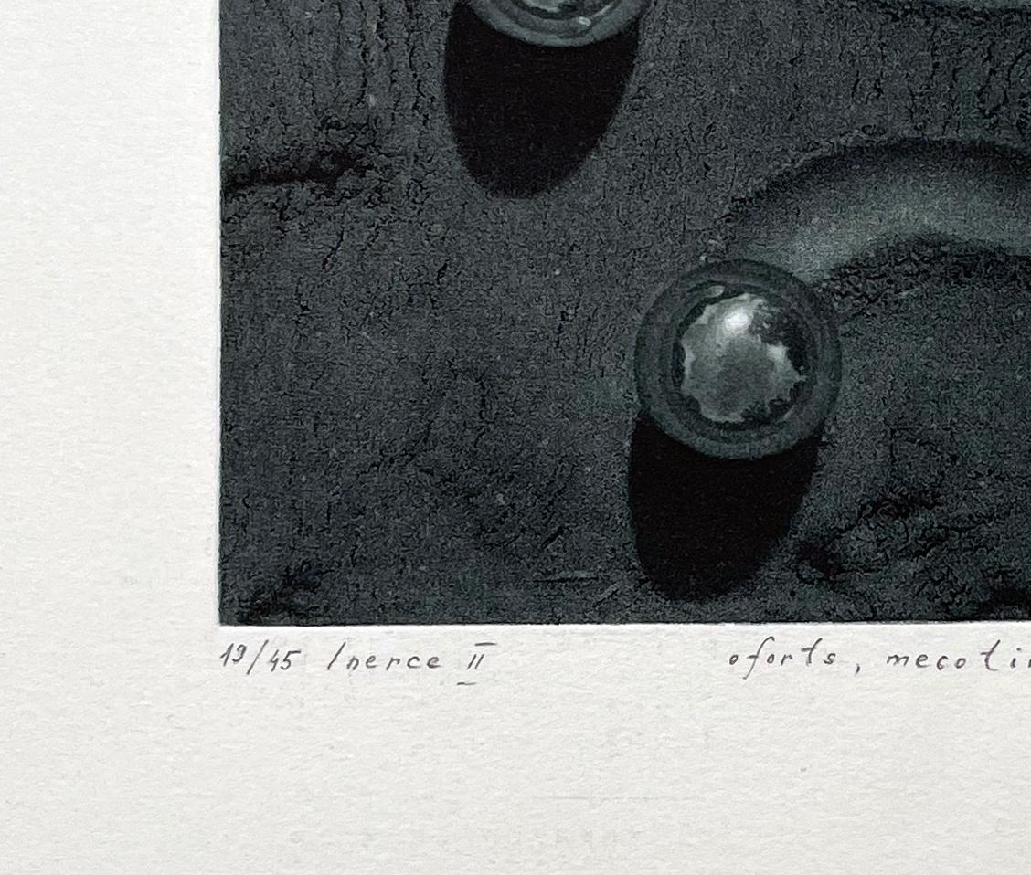 The illusions and reflections in Sietins prints often bring M.C. Escher to mind, but his prints have a distinctive feel all their own. This print is a slight departure from other series, with reflections in his spheres against a background of wet