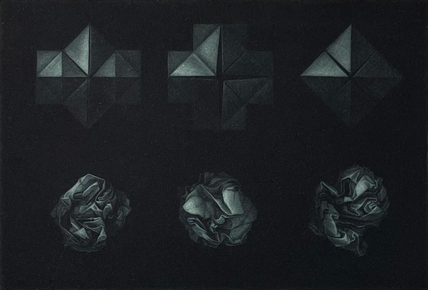 Les illusions et les reflets dans les gravures de Sietins font souvent penser à M.C. Escher à l'esprit, mais ses gravures ont une sensation distinctive qui leur est propre. Il s'agit de l'une des plus petites gravures réalisées par Sietins, une