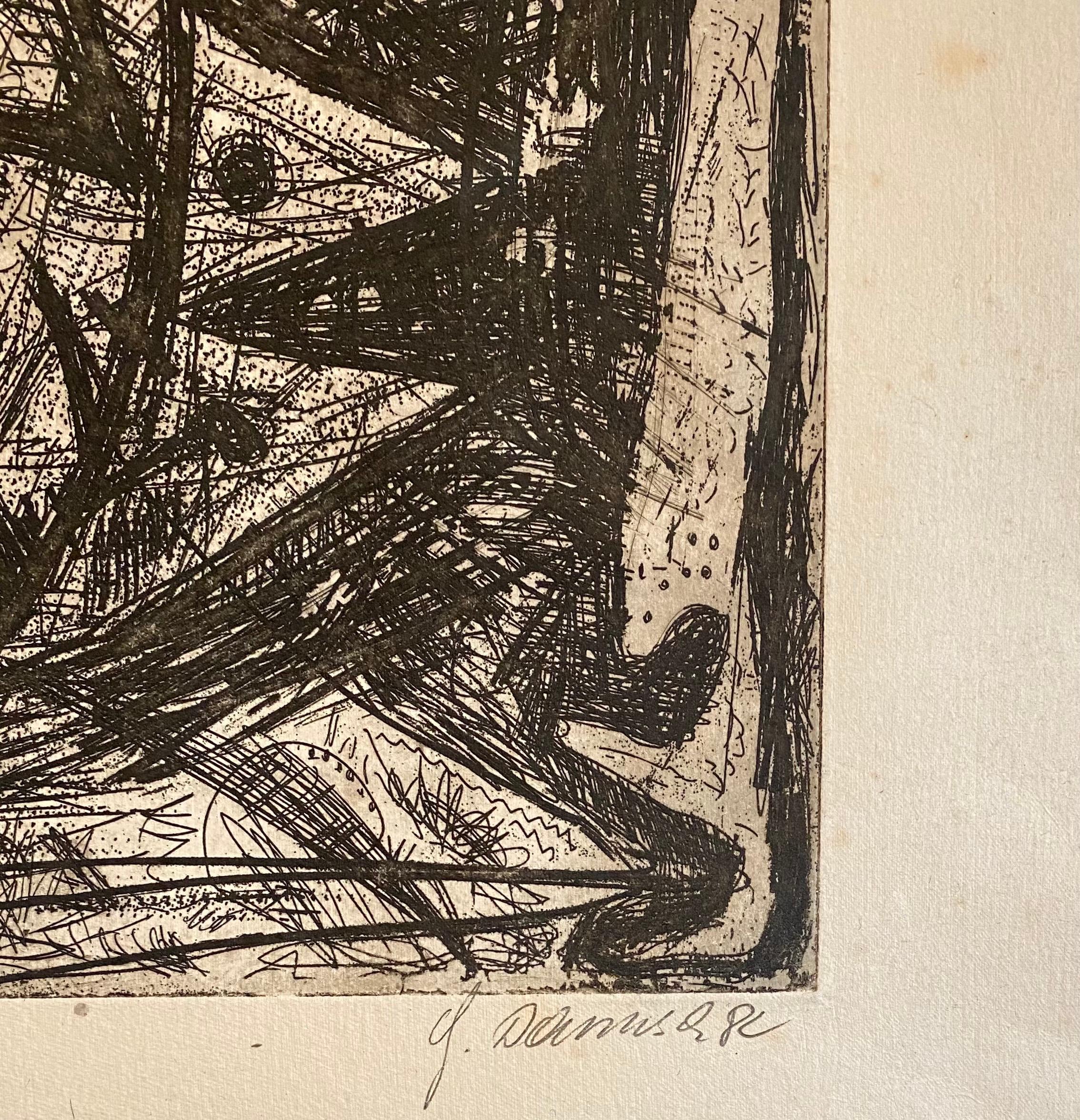 Abstrakte österreichische Dschungel Wilde Radierung Hand signiert, neoexpressionistischer Kunstdruck (Beige), Abstract Print, von Gunter Damisch