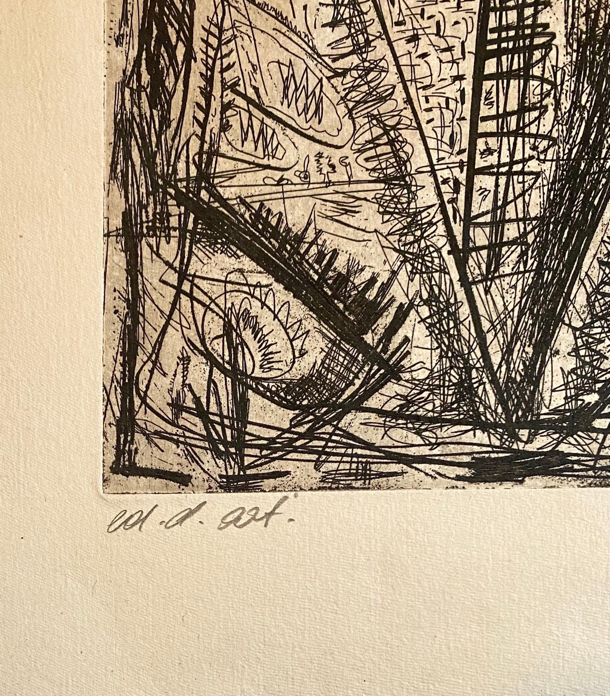 Austrian Junge Wilde Abstract Etching Hand Signed, Neo Expressionist Art Print - Beige Abstract Print by Gunter Damisch