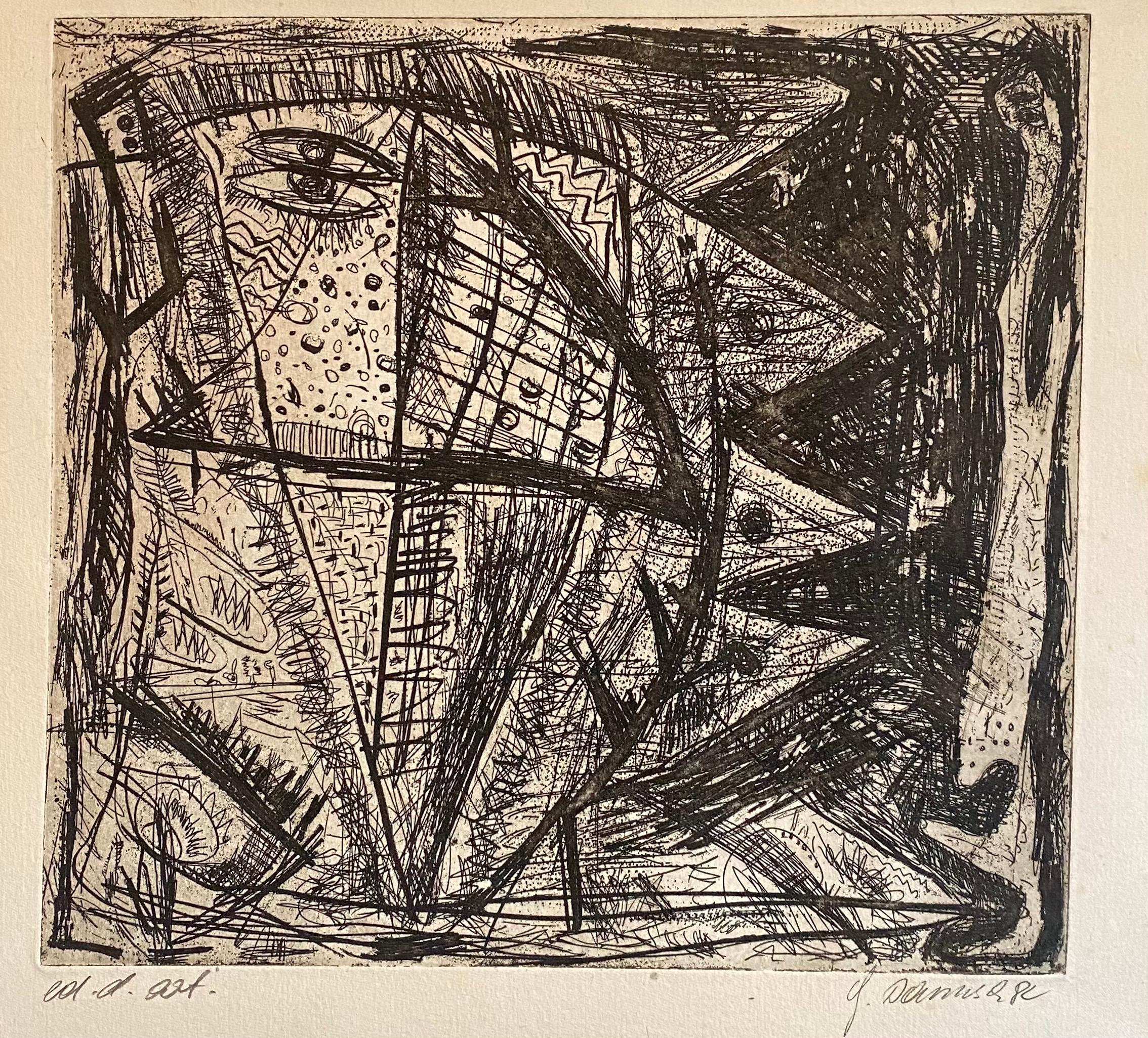 Gunter Damisch Abstract Print - Austrian Junge Wilde Abstract Etching Hand Signed, Neo Expressionist Art Print