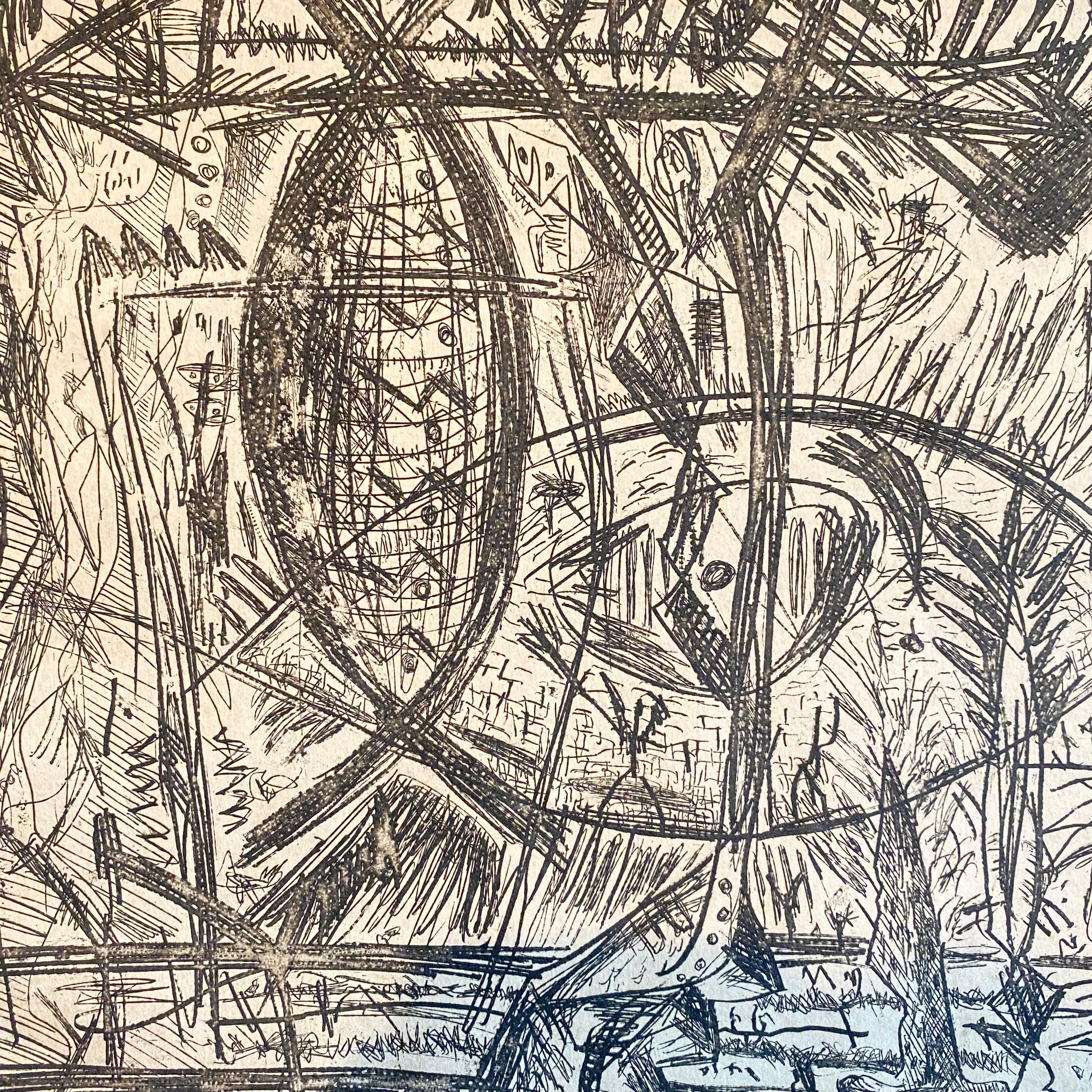 Austrian Junge Wilde Abstract Etching Hand Signed, New Expressionist - Print by Gunter Damisch