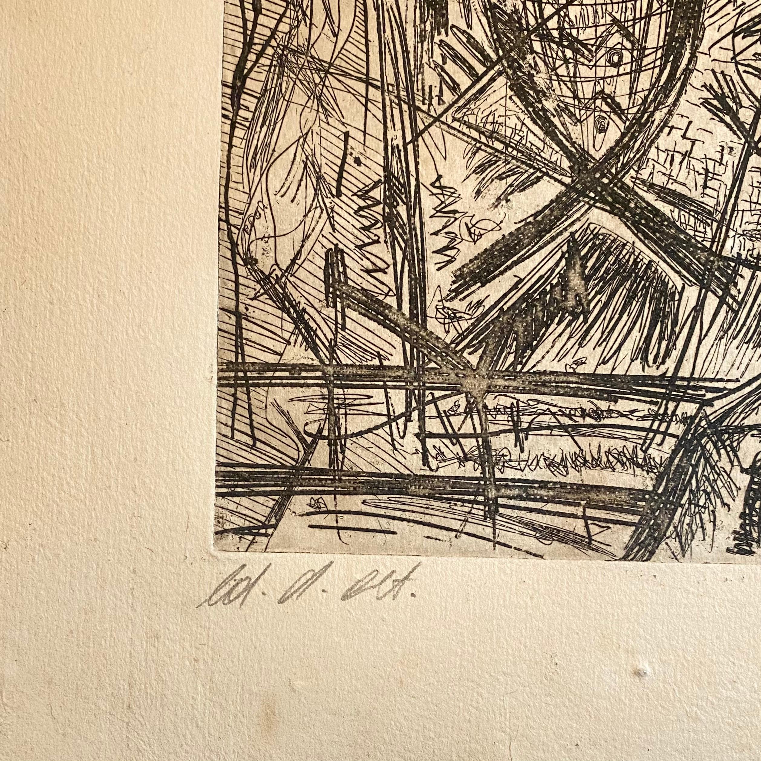 Austrian Junge Wilde Abstract Etching Hand Signed, New Expressionist - Beige Abstract Print by Gunter Damisch