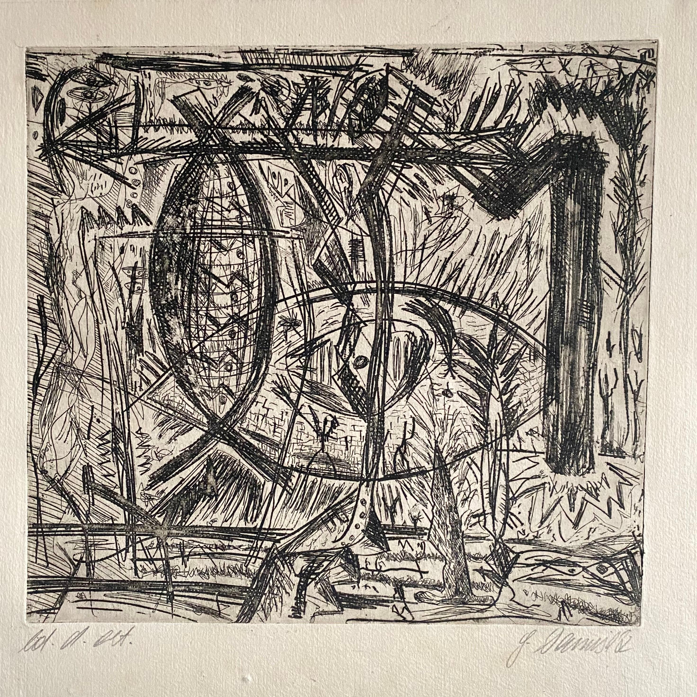Gunter Damisch Abstract Print - Austrian Junge Wilde Abstract Etching Hand Signed, New Expressionist 