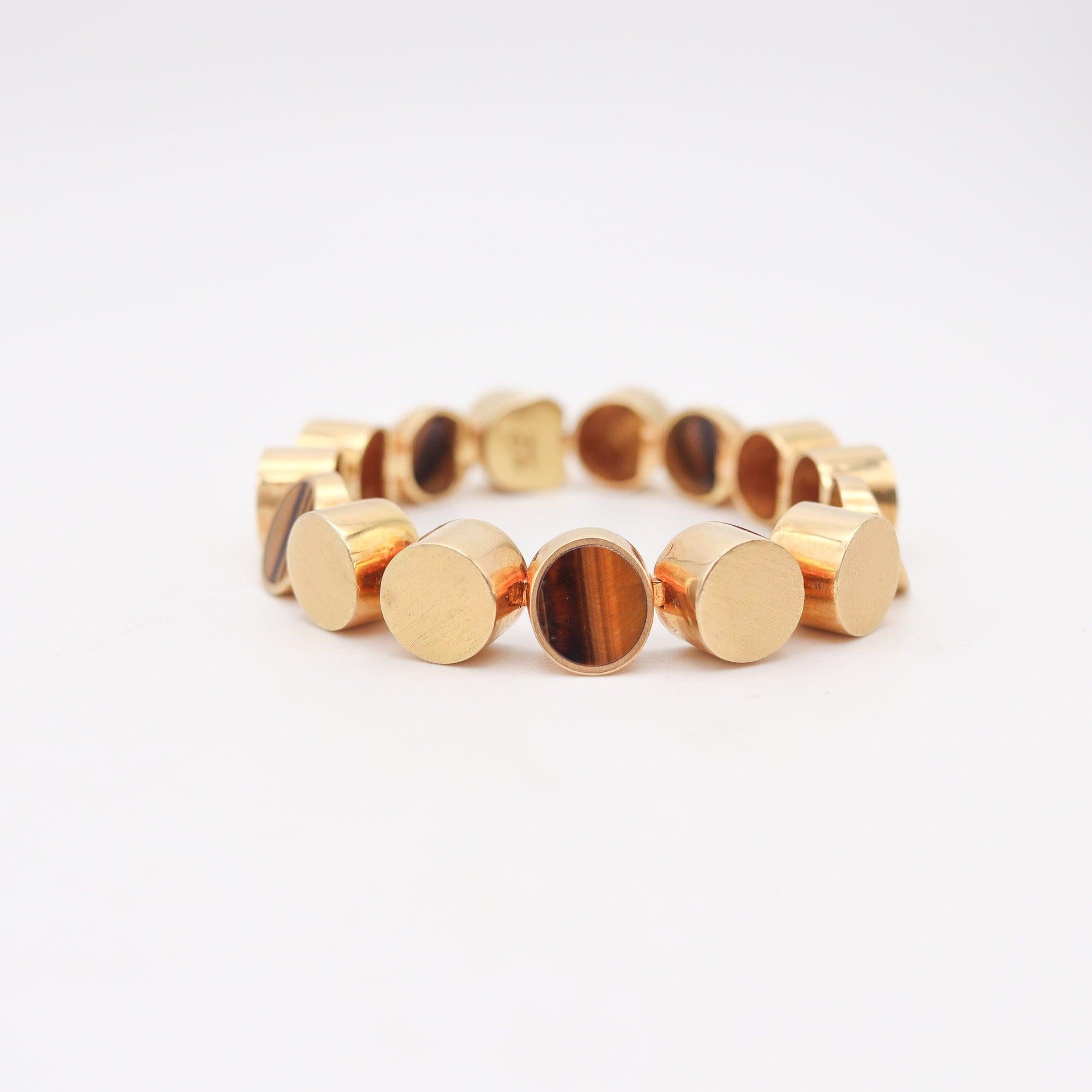 Moderniste GÜNTER KRAUSS 1970 Bracelet géométrique moderniste en or 18Kt et yeux de tigre en vente