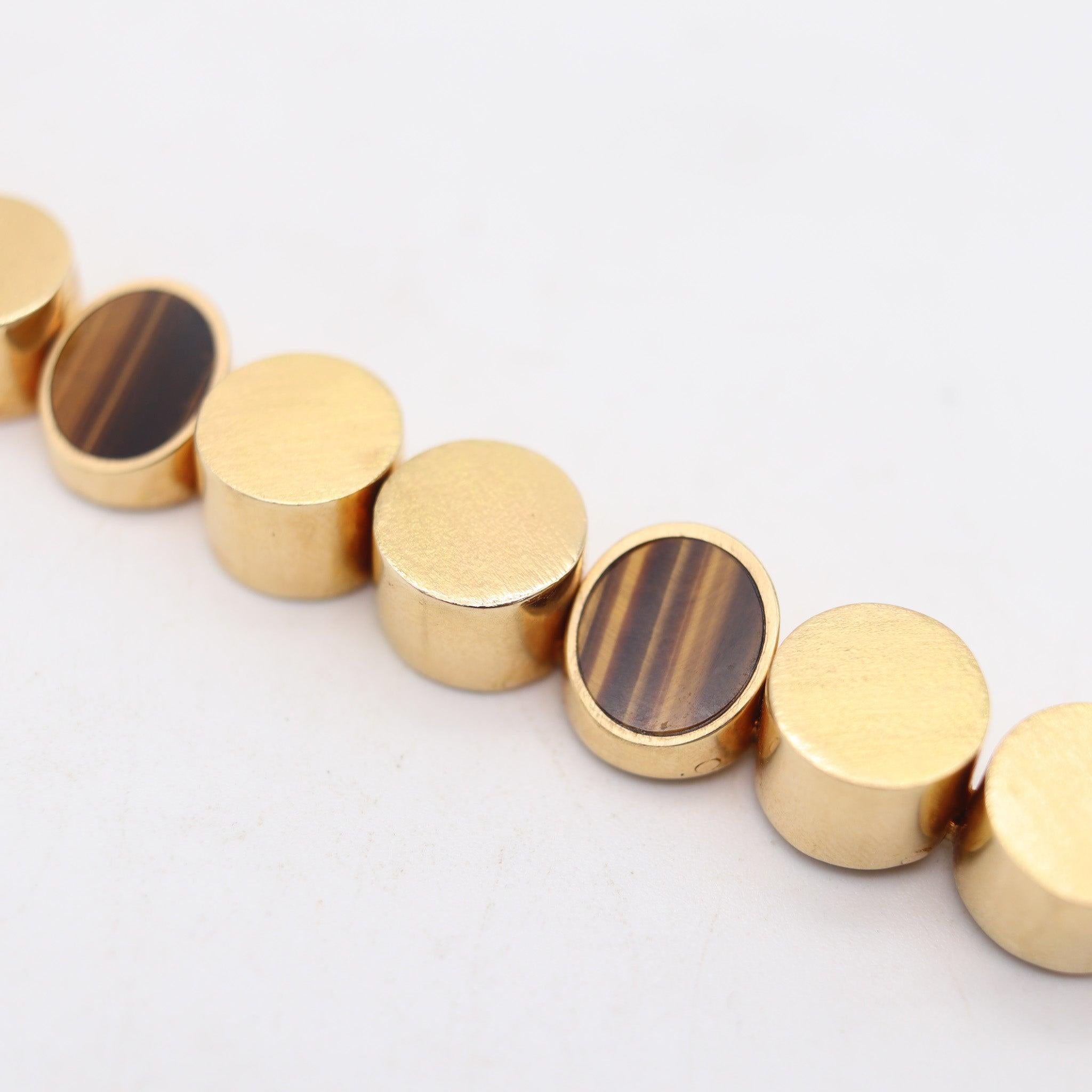 GÜNTER KRAUSS 1970 Bracelet géométrique moderniste en or 18Kt et yeux de tigre Pour femmes en vente