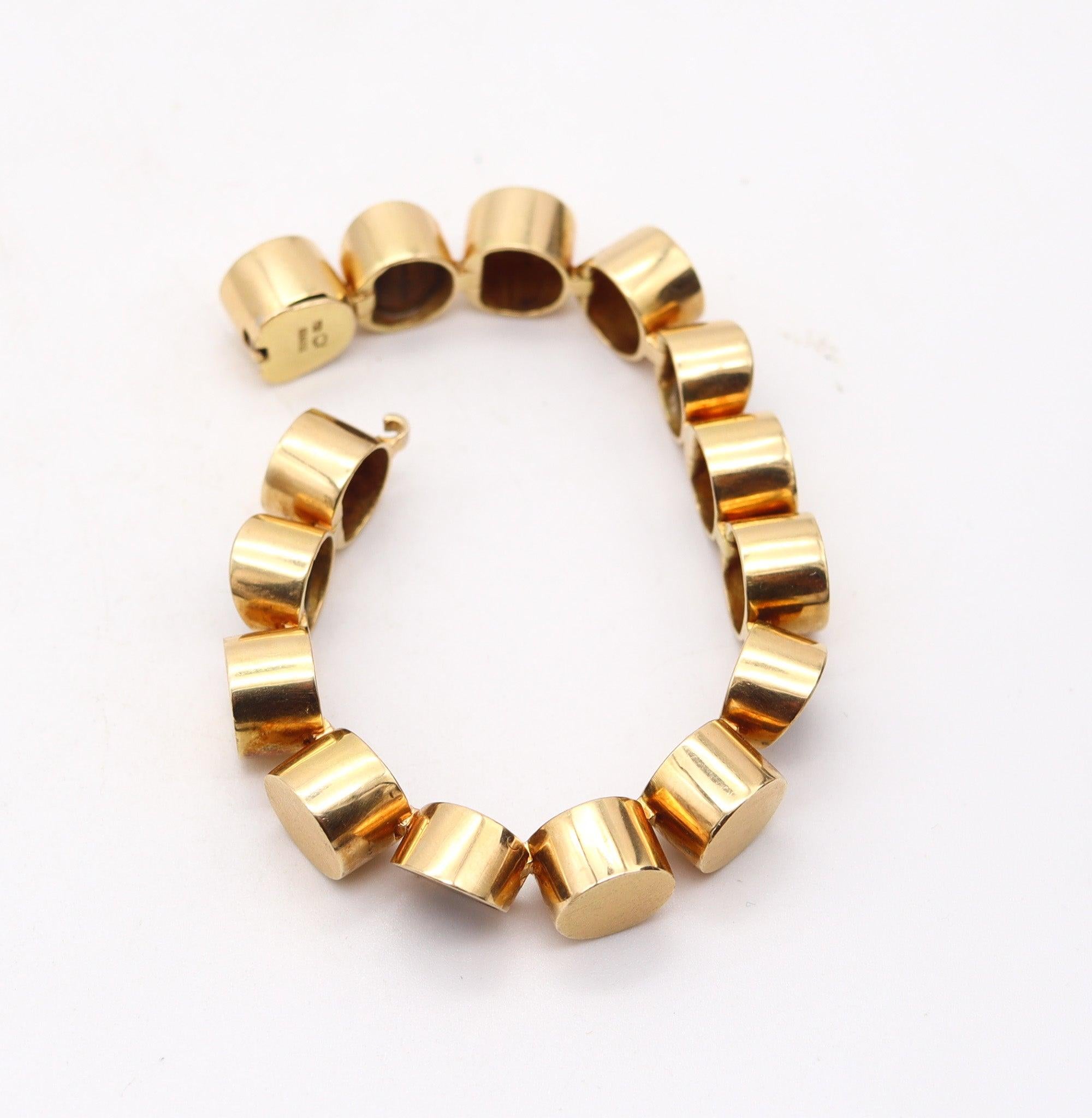 GÜNTER KRAUSS 1970 Bracelet géométrique moderniste en or 18Kt et yeux de tigre en vente 1