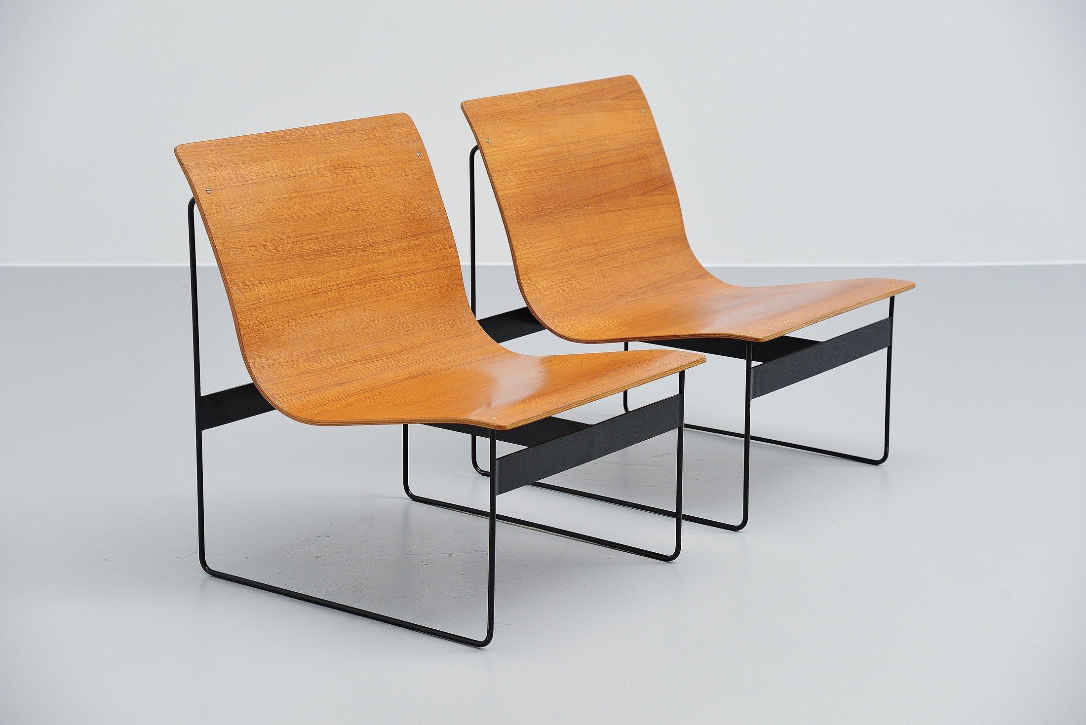 Cold-Painted Günter Renkel Rego Lounge Chairs, Germany, 1959