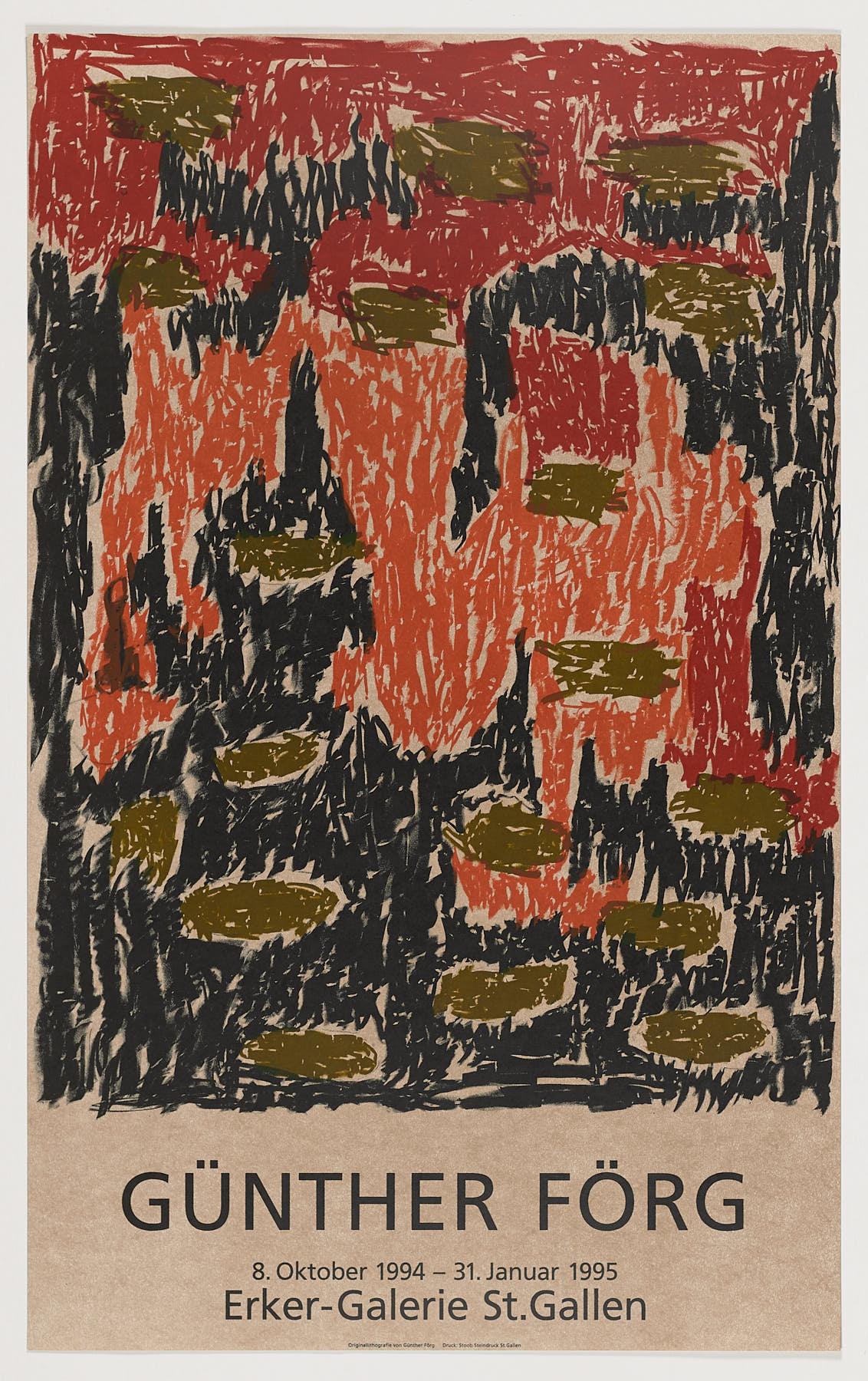 Günther Förg (Allemagne, 1952-2013)
Erker-Gallery", 1995
Affiche originale de l'exposition de 1995
lithographie sur papier
36.5 x 22.6 in. (92.7 x 57.4 cm.)
Non encadré
Réf : FOR100-201

Günther Förg
Artistics. Il a étudié à l'Akademie der bildenden