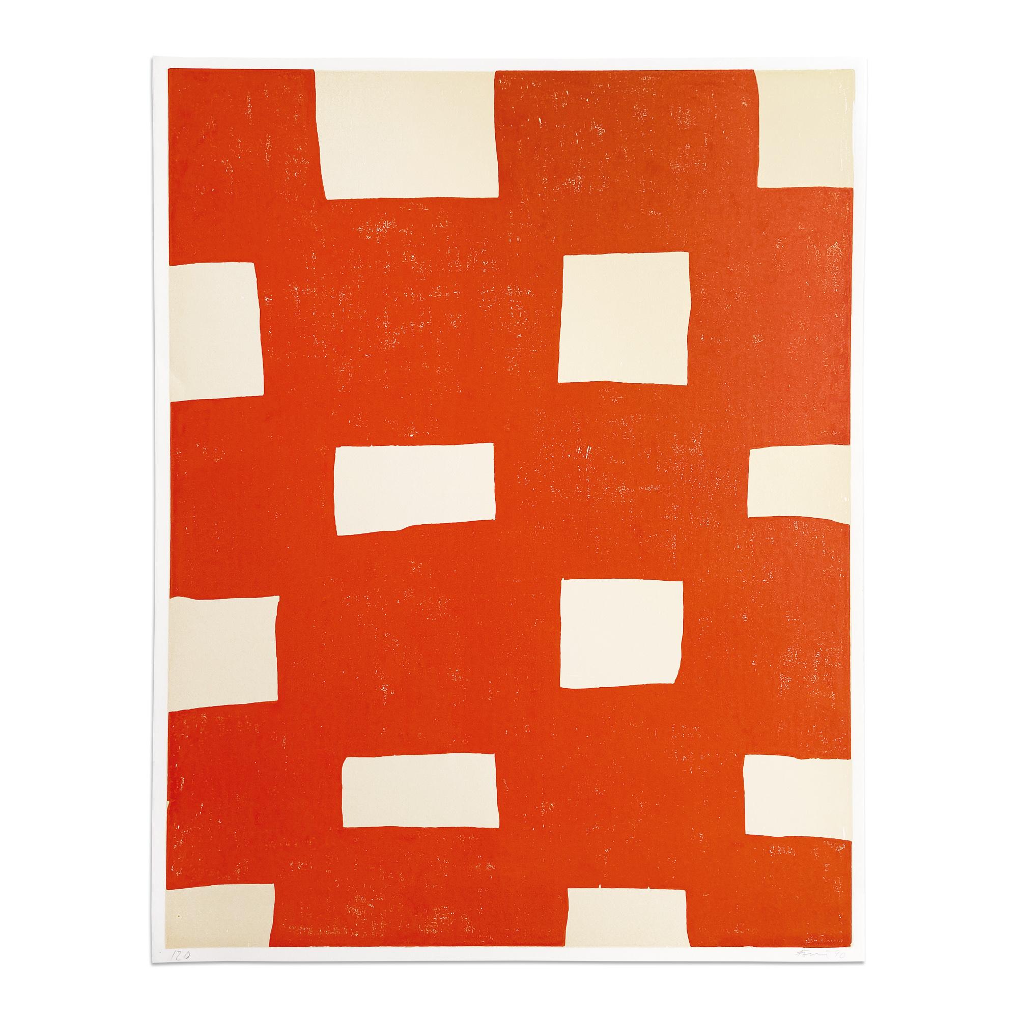 Günther Förg Abstract Print - Orange Woodcut Print, Abstract Art, Contemporary Art, Minimalism, 20th Century