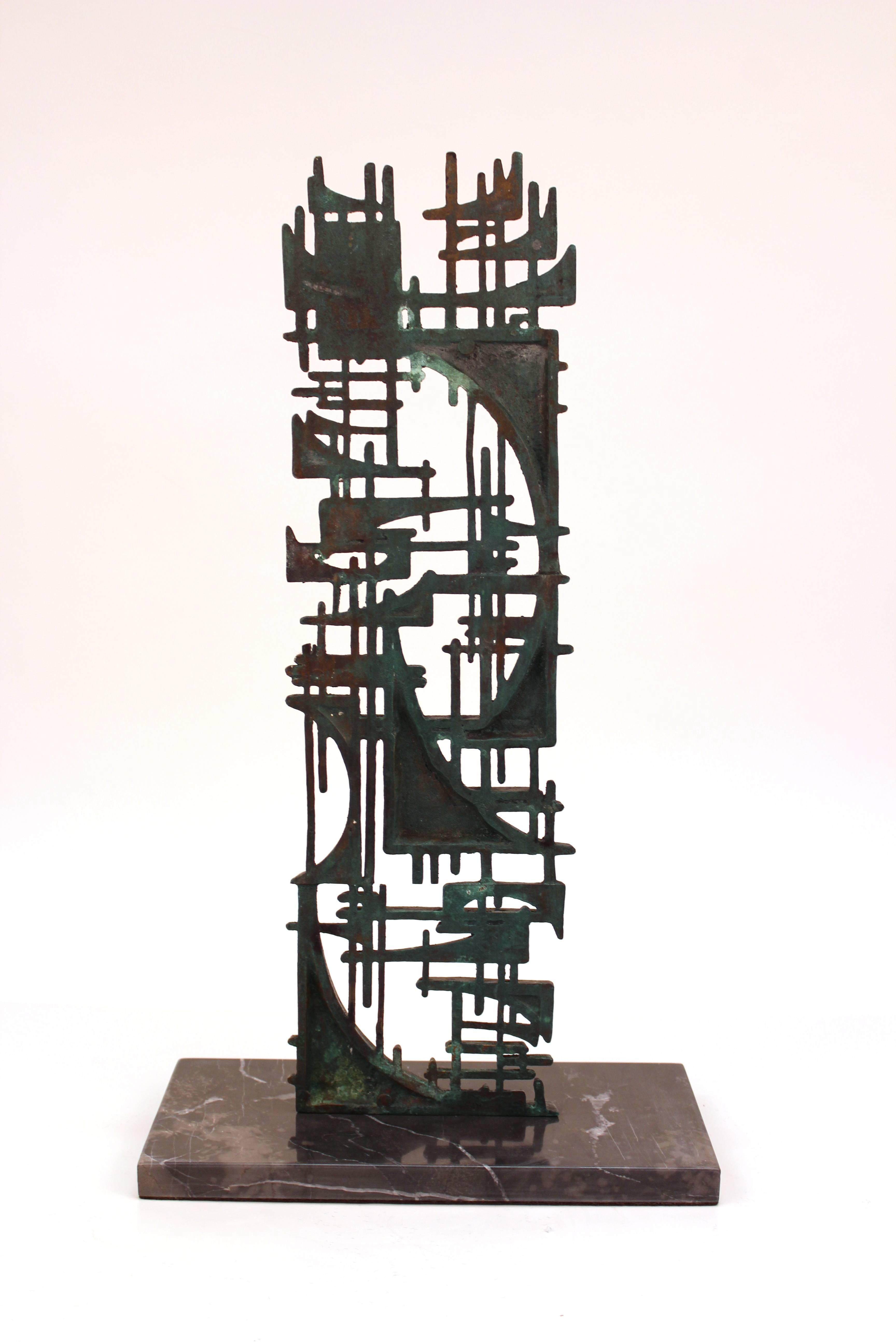 Late 20th Century Gunther Gerzso Bronze Abstract Sculpture on Marble Base