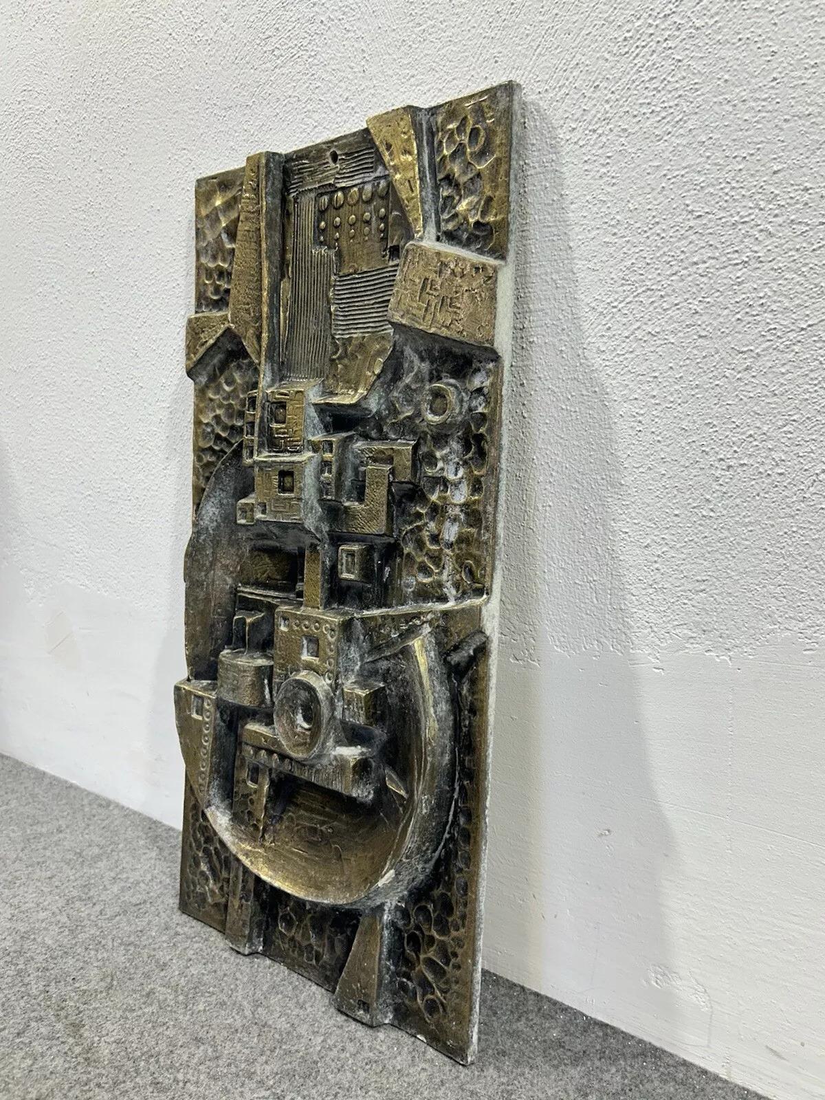 Late 20th Century Gunther Gerzso Mexican Modernist Master Silvered Cast Abstract Sculpture Relief