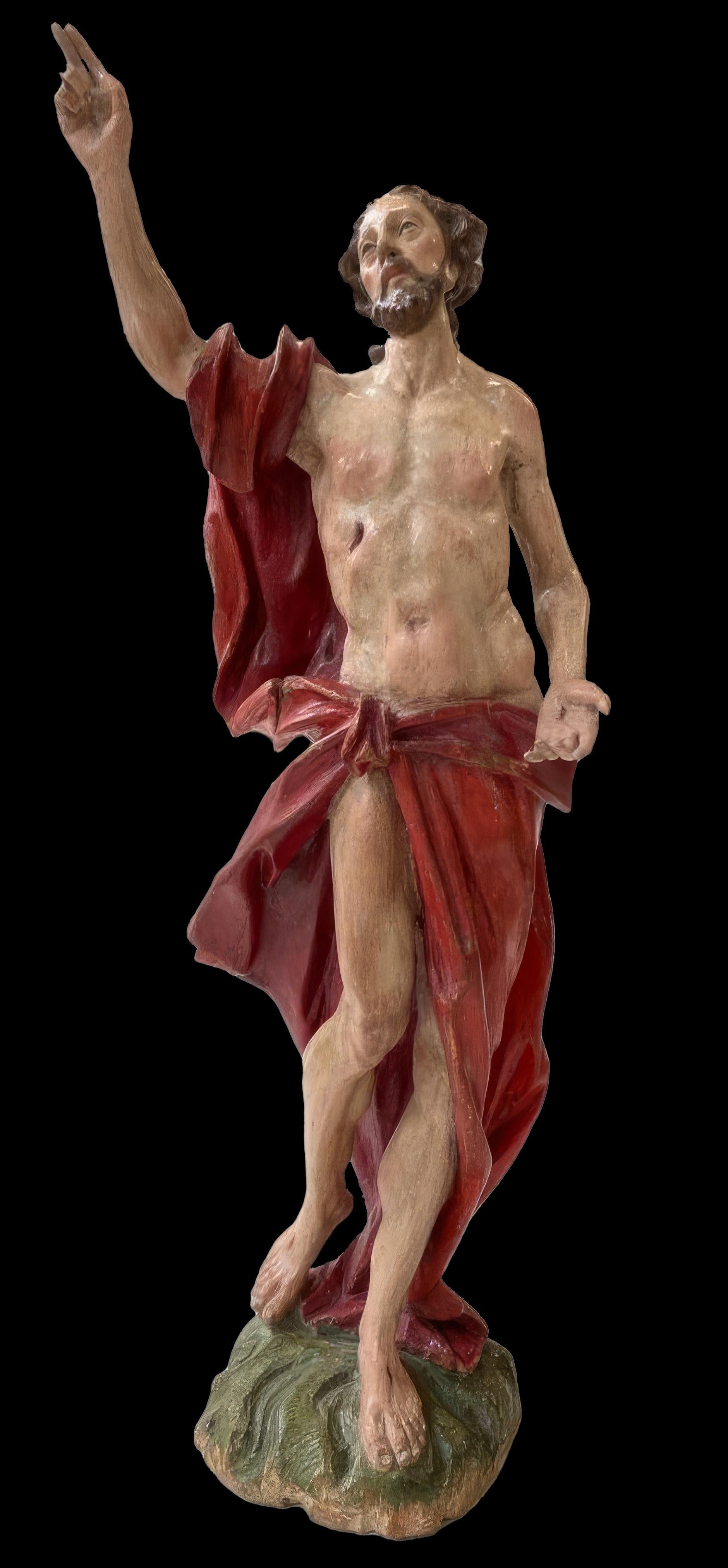 La Résurrection du Christ, sculpture en bois sculpté polychrome. Rococo allemand.