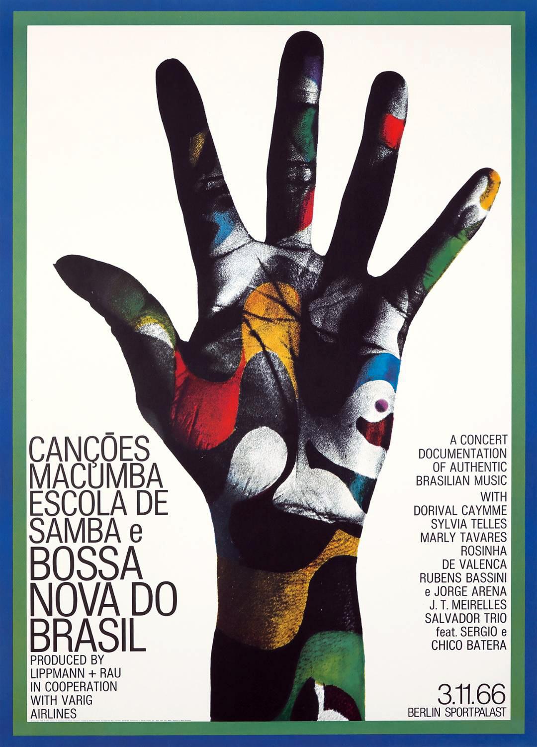 Bossa Nova do Brasil by Gunther Kieser
Keiser's extraordinary posters are the result of creating images from solid forms, like sculpture or collage, which he then photographs. A great music lover, he was fortunate to become associated with