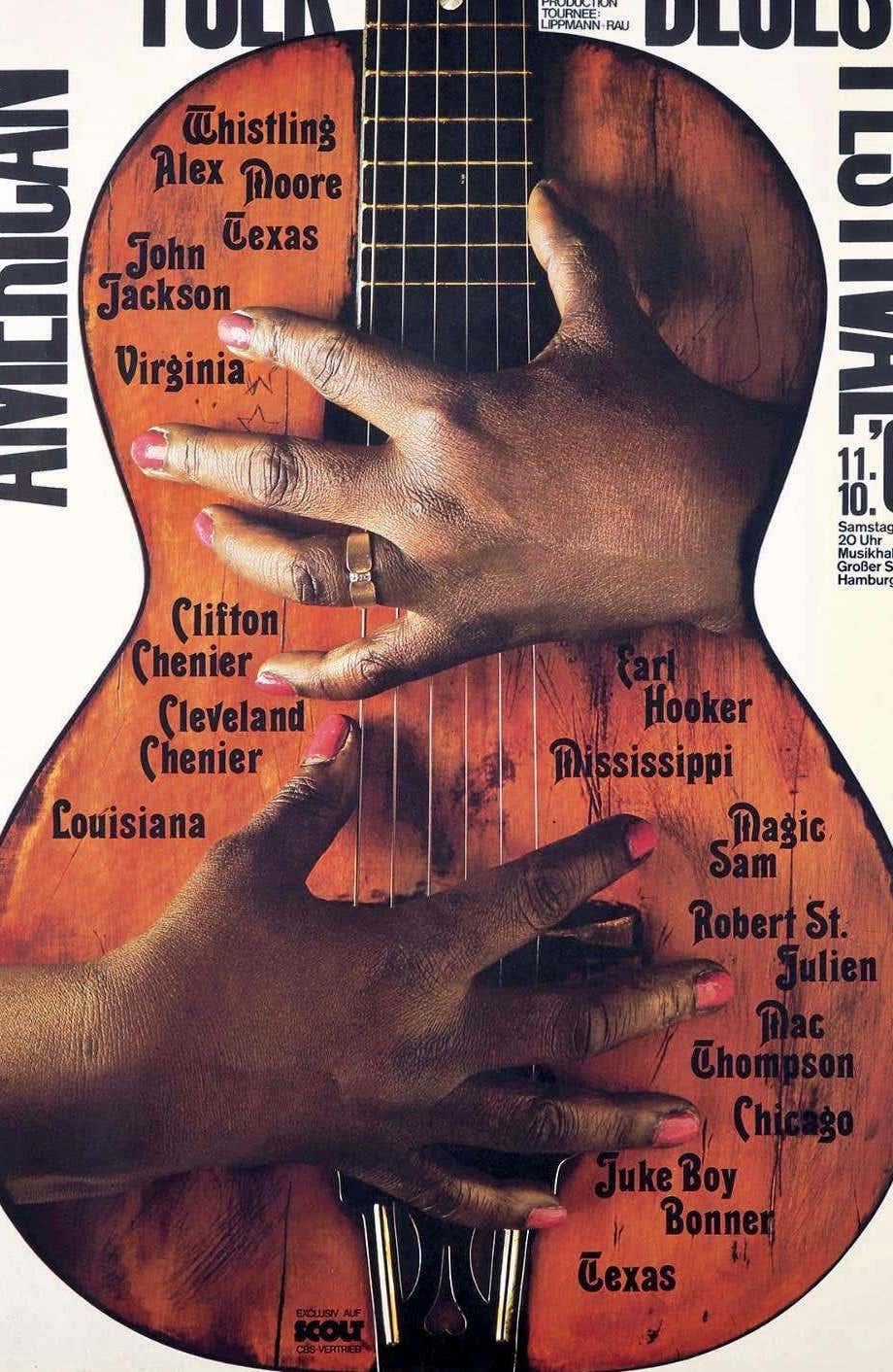 Amerikanisches Folk Blues Festival-Plakat 1969 von Gunther Kieser (Blaue Musik)  – Print von Günther Kieser