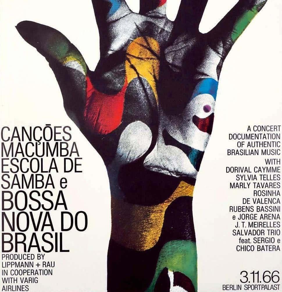 Bossa Nova do Brasil by Gunther Kieser 1966:
Keiser's extraordinary posters are the result of creating images from solid forms, like sculpture or collage, which he then photographs. A great music lover, he was fortunate to become associated with