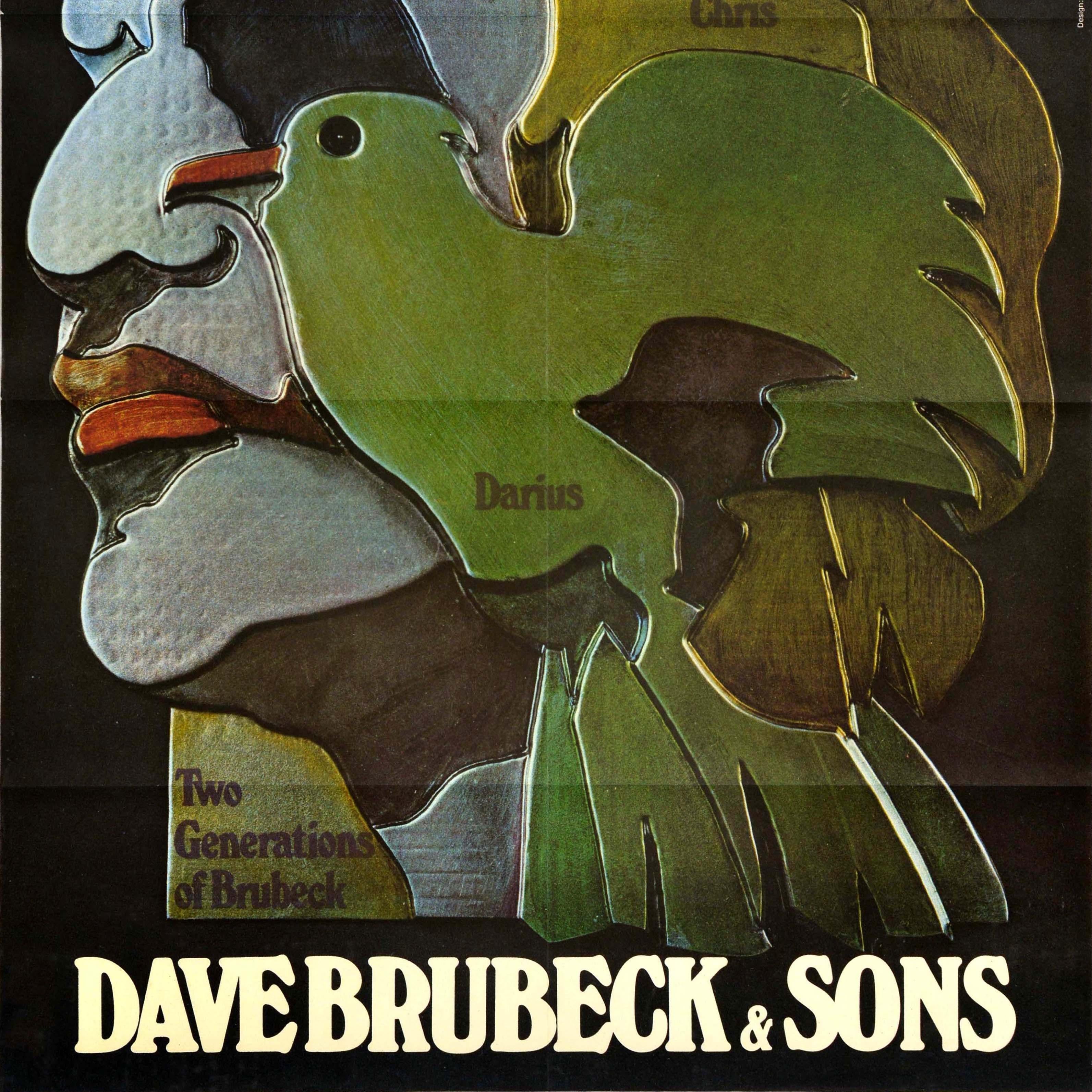 Original vintage music advertising poster for Dave Brubeck & Sons Two Generations of Brubeck featuring a stylised image of the face of the notable American jazz musician, composer and bandleader David Brubeck (David Warren Brubeck; 1920-2012)