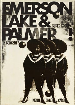 Affiche de concert de musique vintage d'origine Emerson Lake &amp;amp; Palmer Super Group Art Rock