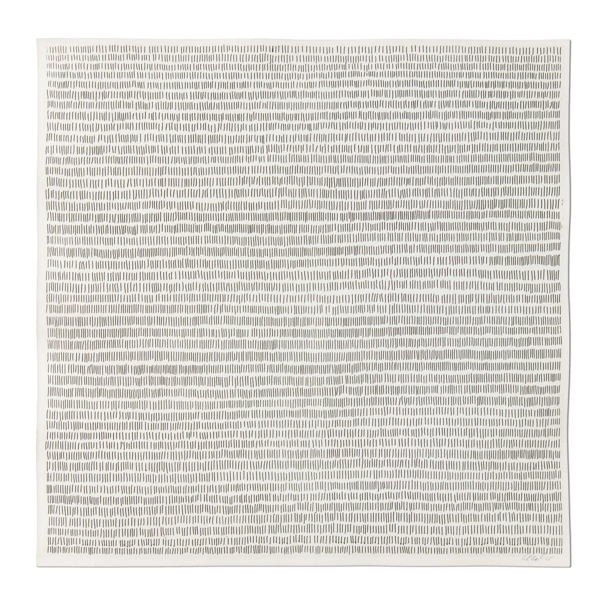Günther Uecker (Allemand, né en 1930)
Sans titre (du portefeuille Nagelbuch), 1970-1971
Support : Gravure sur papier vélin
Dimensions : 34,6 x 34,5 cm : 34,6 x 34,5 cm
Édition de 500 : signée à la main au crayon