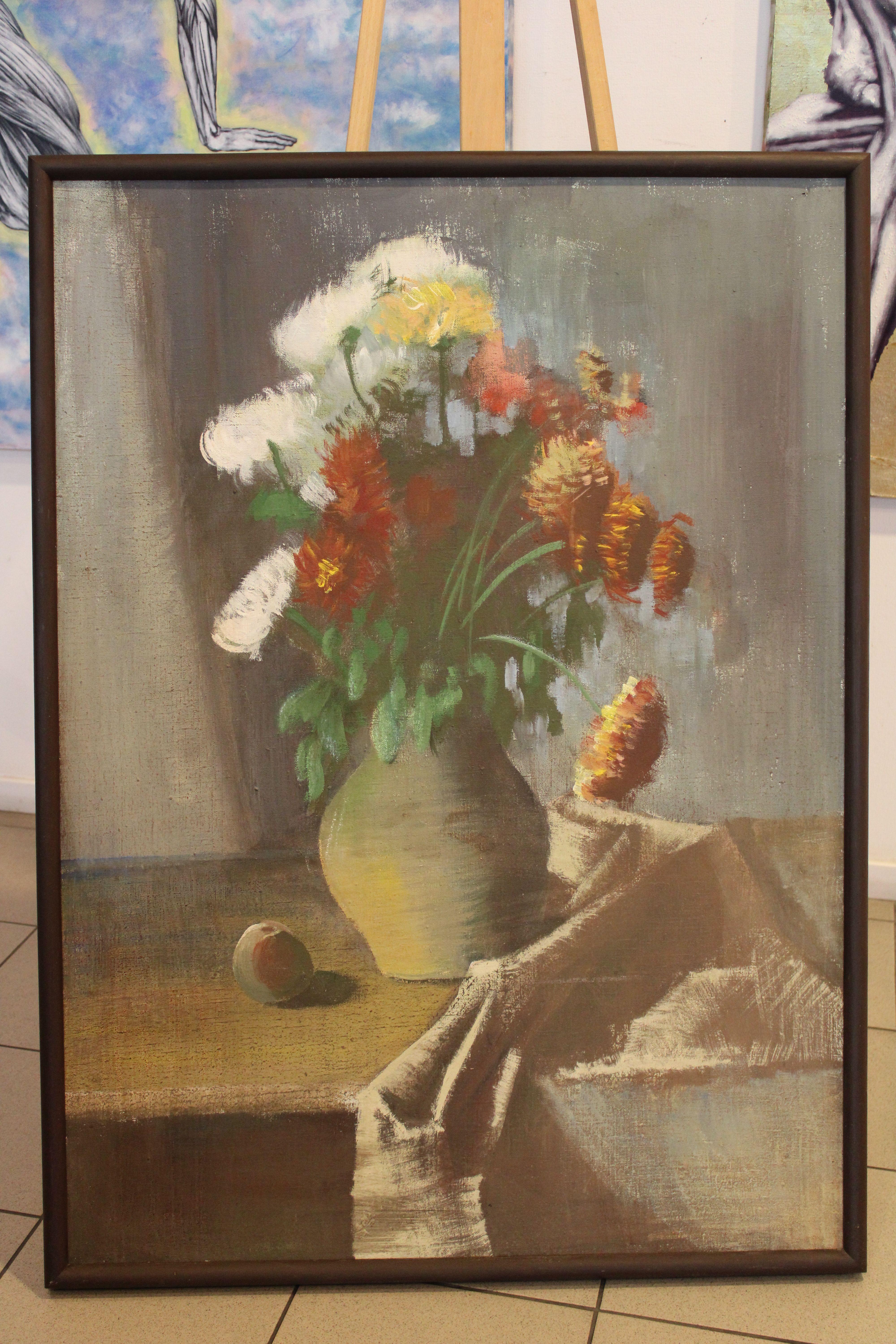 Still life with flowers. Oil on canvas, 110x80 cm For Sale 6