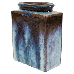Gunver Bilde Sørensen Art Object Rustic Cubic Stoneware Vase, Denmark, 1970s