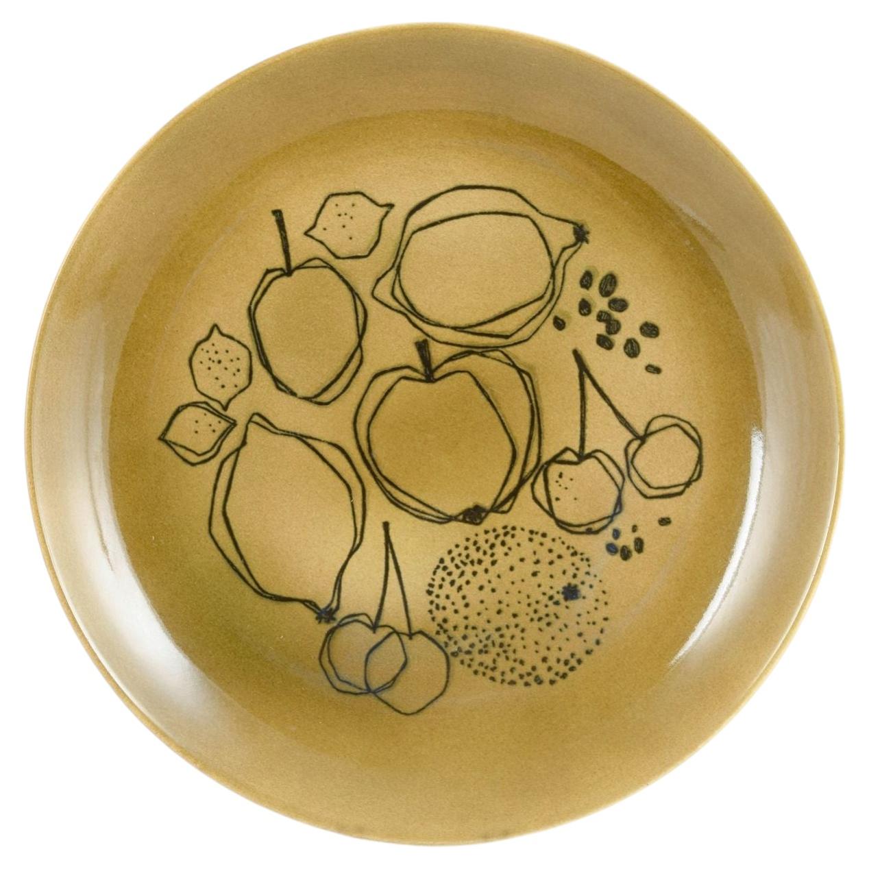 Gunvor Olin-Grönqvist for Arabia. Large ceramic dish with graphic fruit motif. For Sale