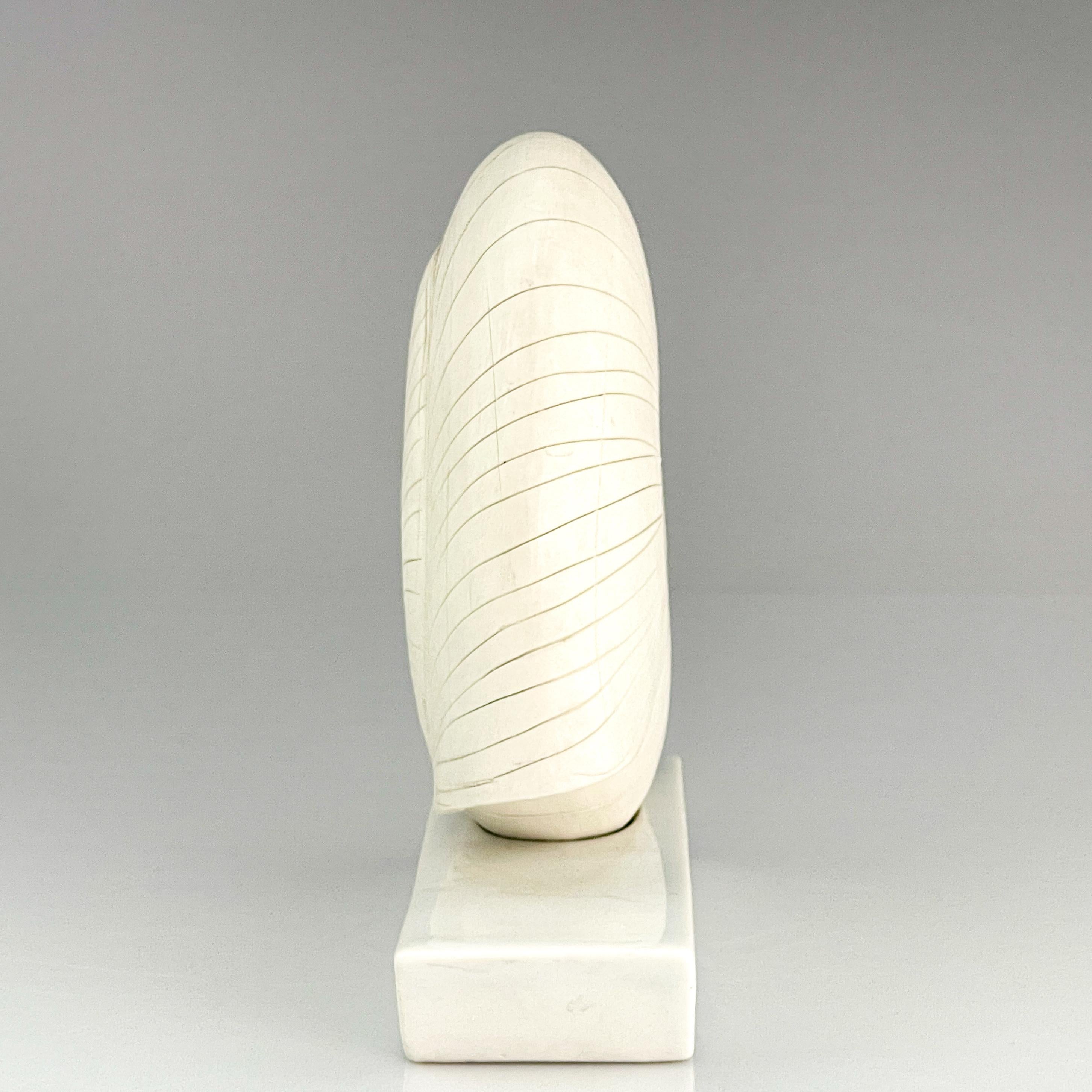 Finnish Gunvor Olin-Grönqvist Scandinavian Modern Stoneware Sculpture Shell Handmade For Sale