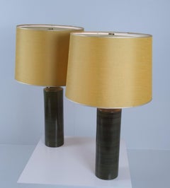 Gunvor Olin-Grönqvist Sizable Pair of Green Ceramic Table Lamps, Arabia 1960s