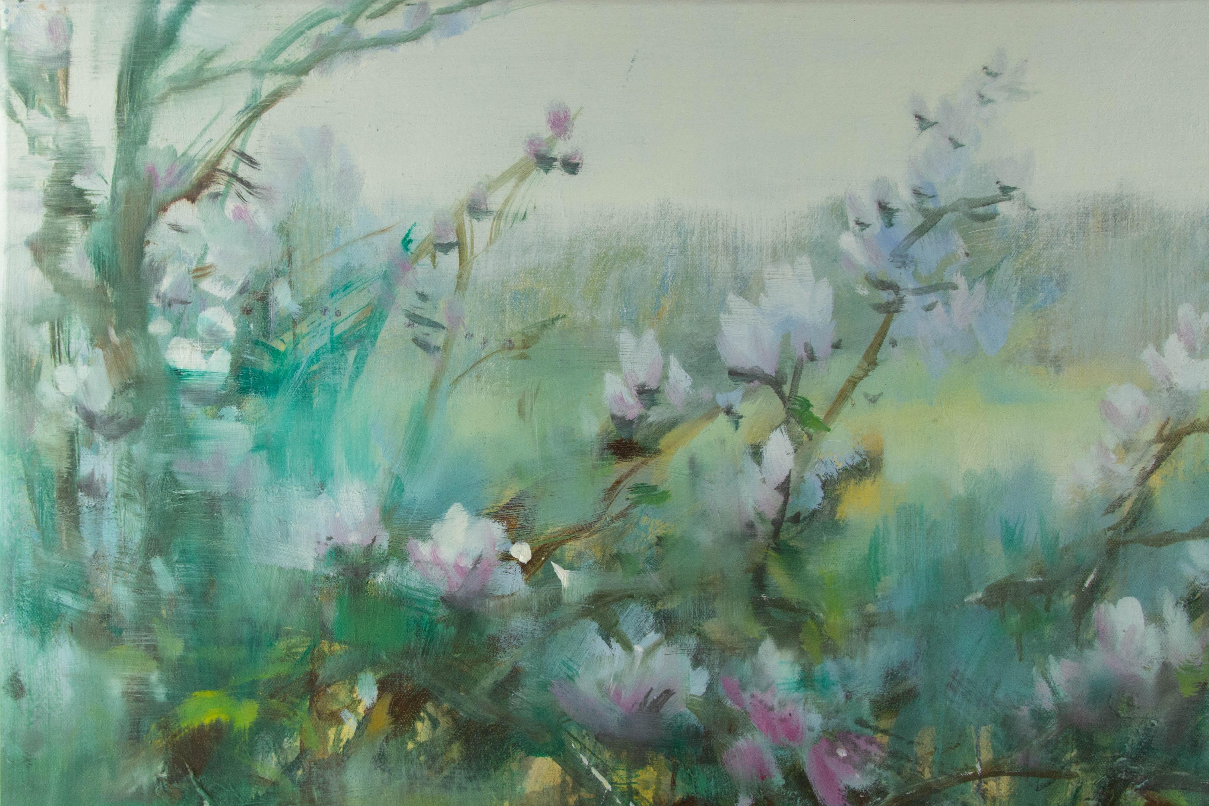 Guojun Zhang Óleo original floral sobre lienzo 