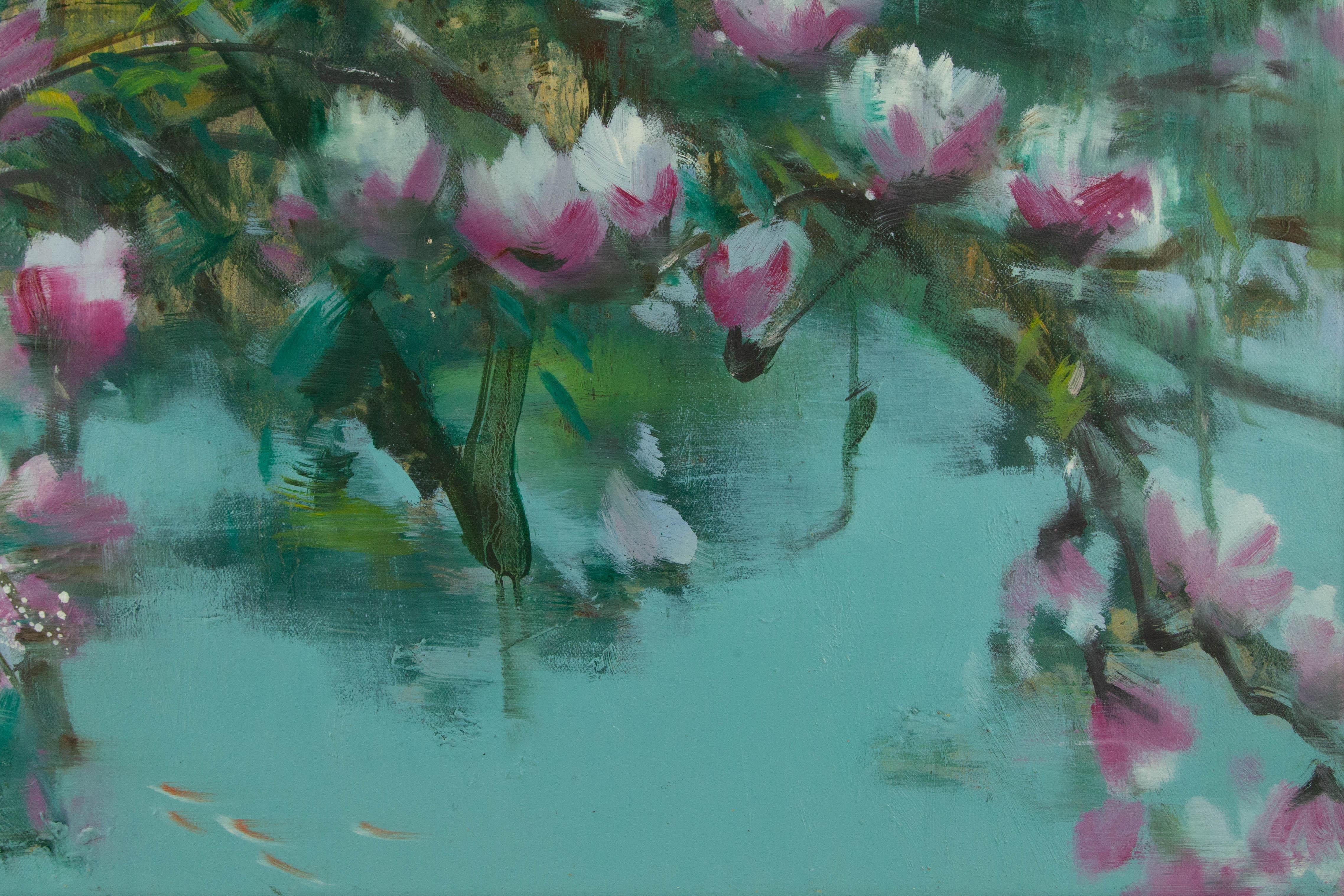 Guojun Zhang Óleo original floral sobre lienzo 