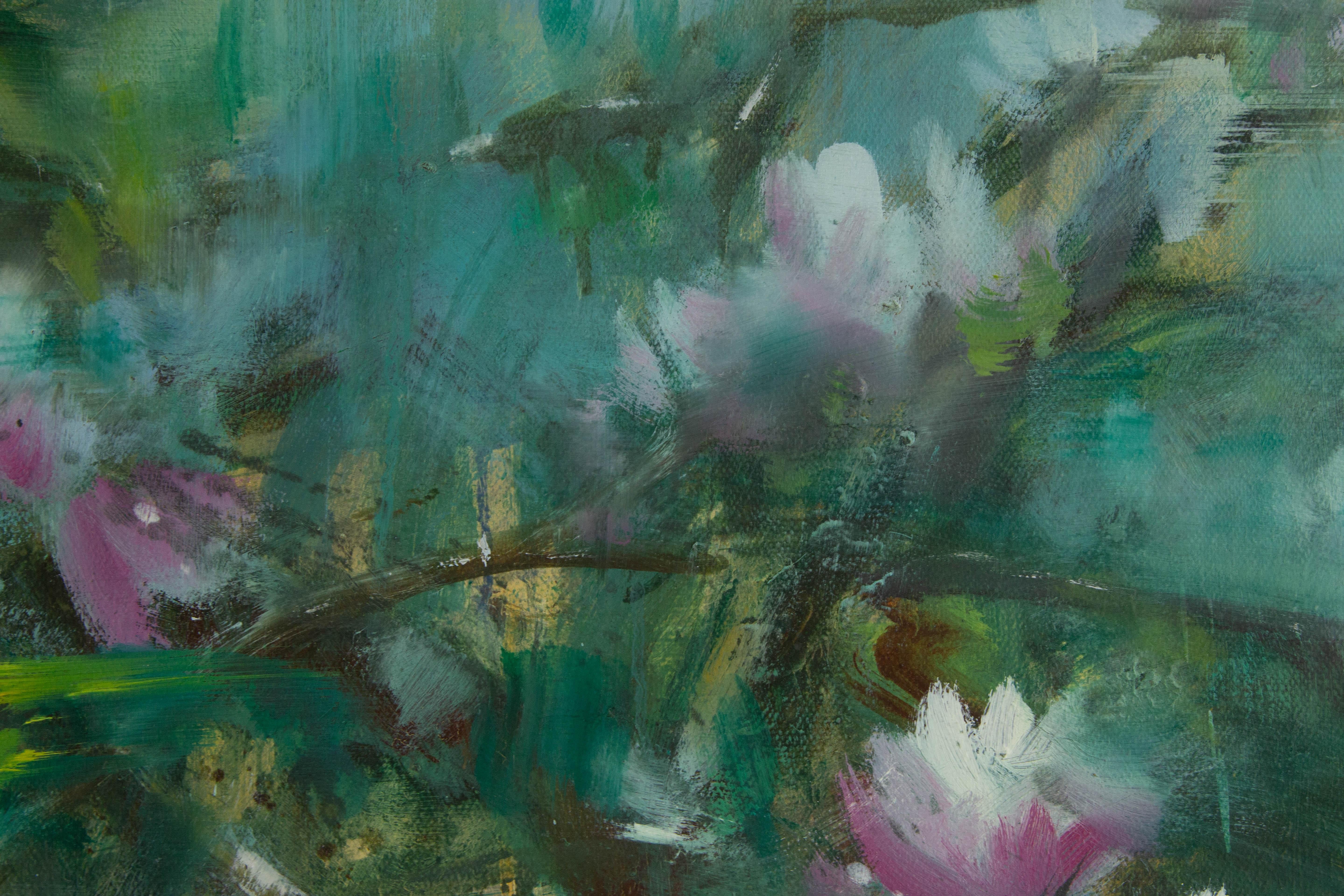 Guojun Zhang Óleo original floral sobre lienzo 