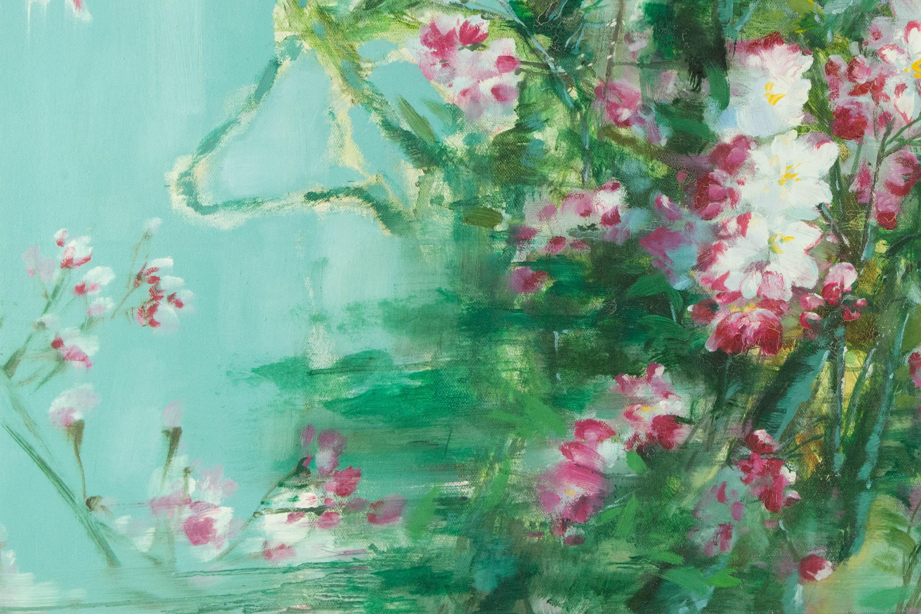 Guojun Zhang Blumen-Cluster, Original, Öl auf Leinwand, „Blumen-Cluster in Blau, Medium“, Original im Angebot 2