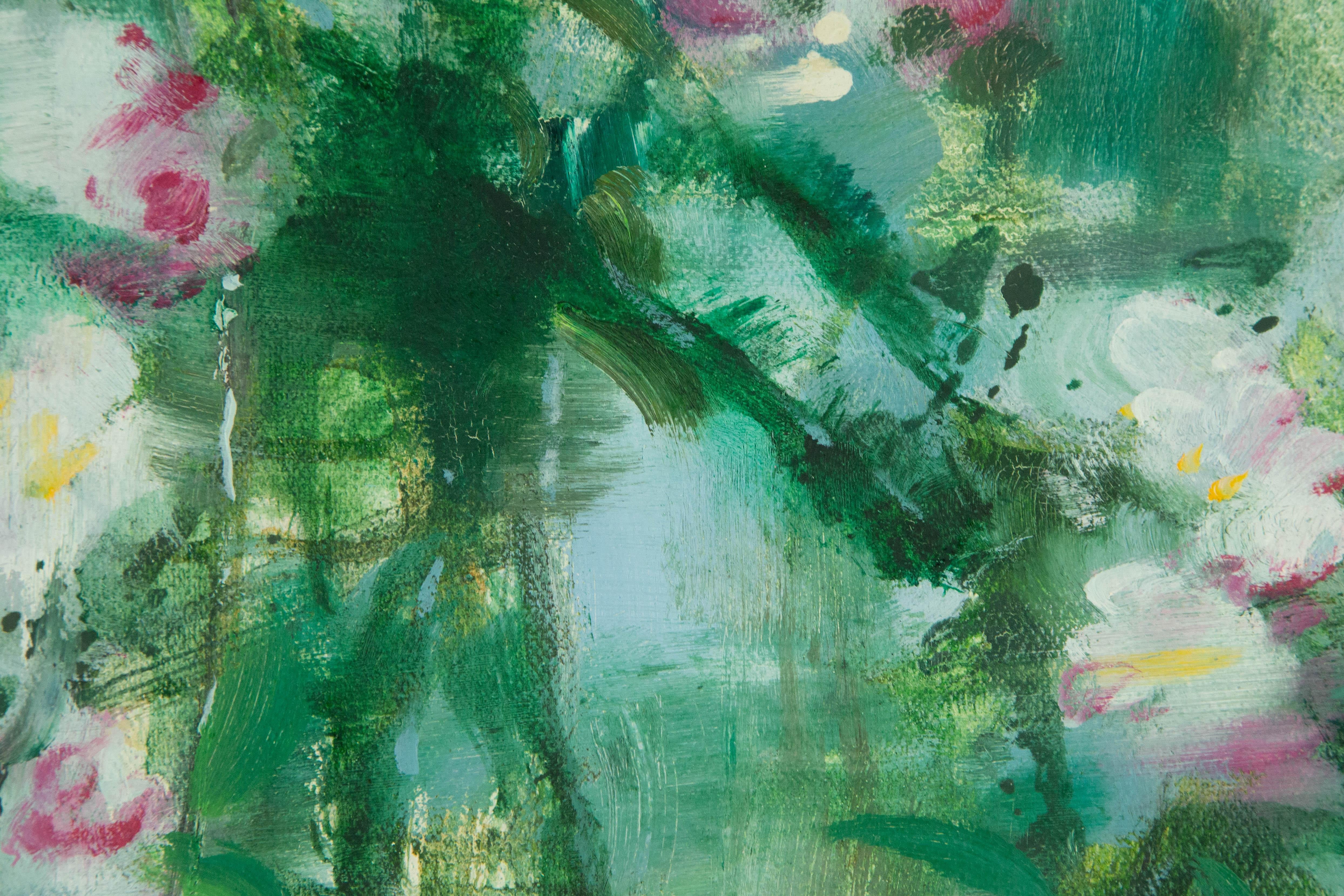 Guojun Zhang Blumen-Cluster, Original, Öl auf Leinwand, „Blumen-Cluster in Blau, Medium“, Original im Angebot 7