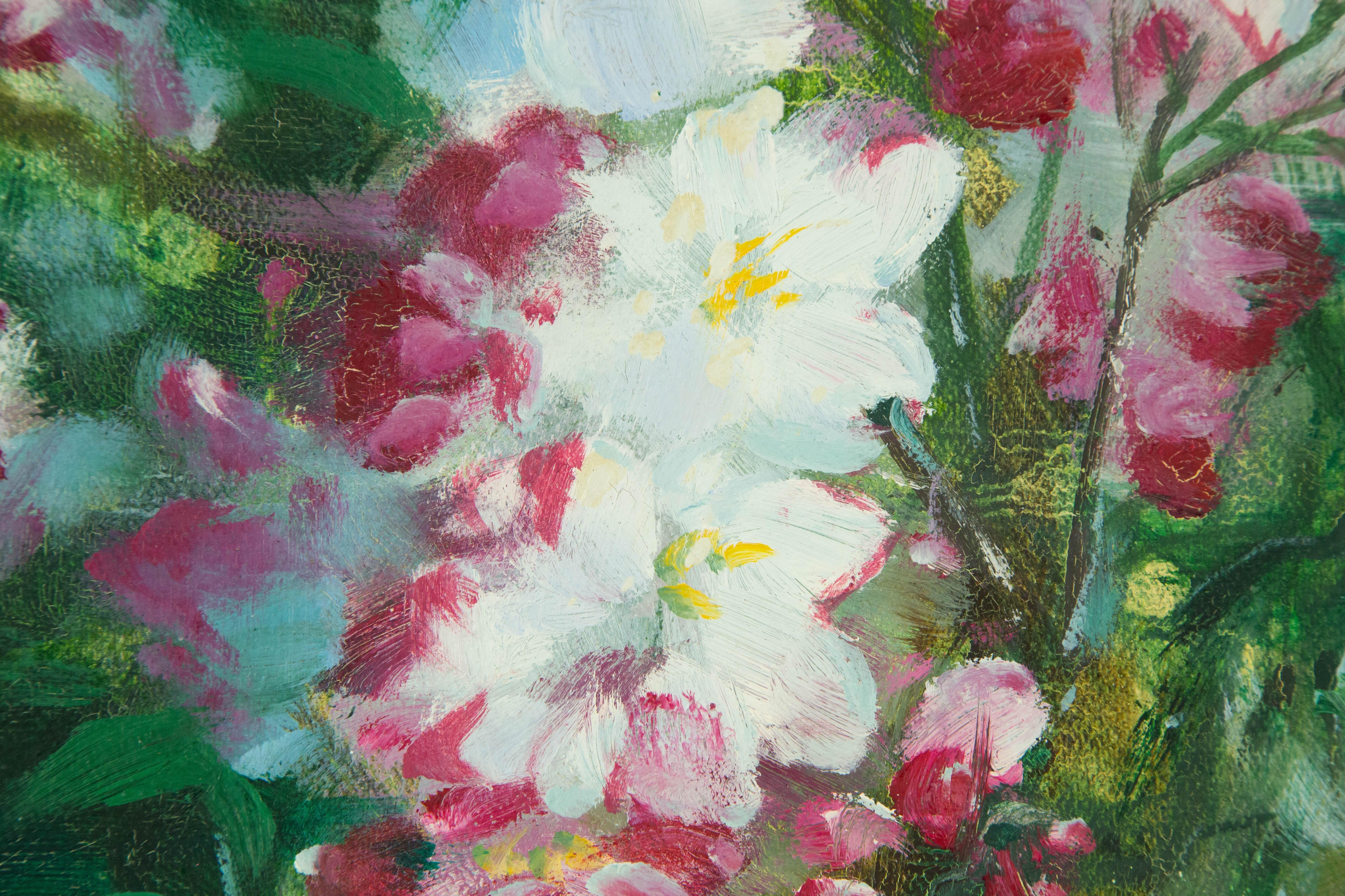 Guojun Zhang Blumen-Cluster, Original, Öl auf Leinwand, „Blumen-Cluster in Blau, Medium“, Original im Angebot 8