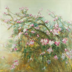 Guojun Zhang Óleo Floral Original Sobre Lienzo "Racimos De Flores"
