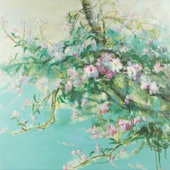 Guojun Zhang Óleo Floral Original Sobre Lienzo "Paisaje Floral"