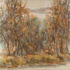 Guojun Zhang Paisaje Original Óleo Sobre Lienzo "Bosque Dorado"