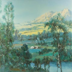 Zhang Guojun Landscape Original Oil On Canvas "Green Valley" (Paysage original à l'huile sur toile)