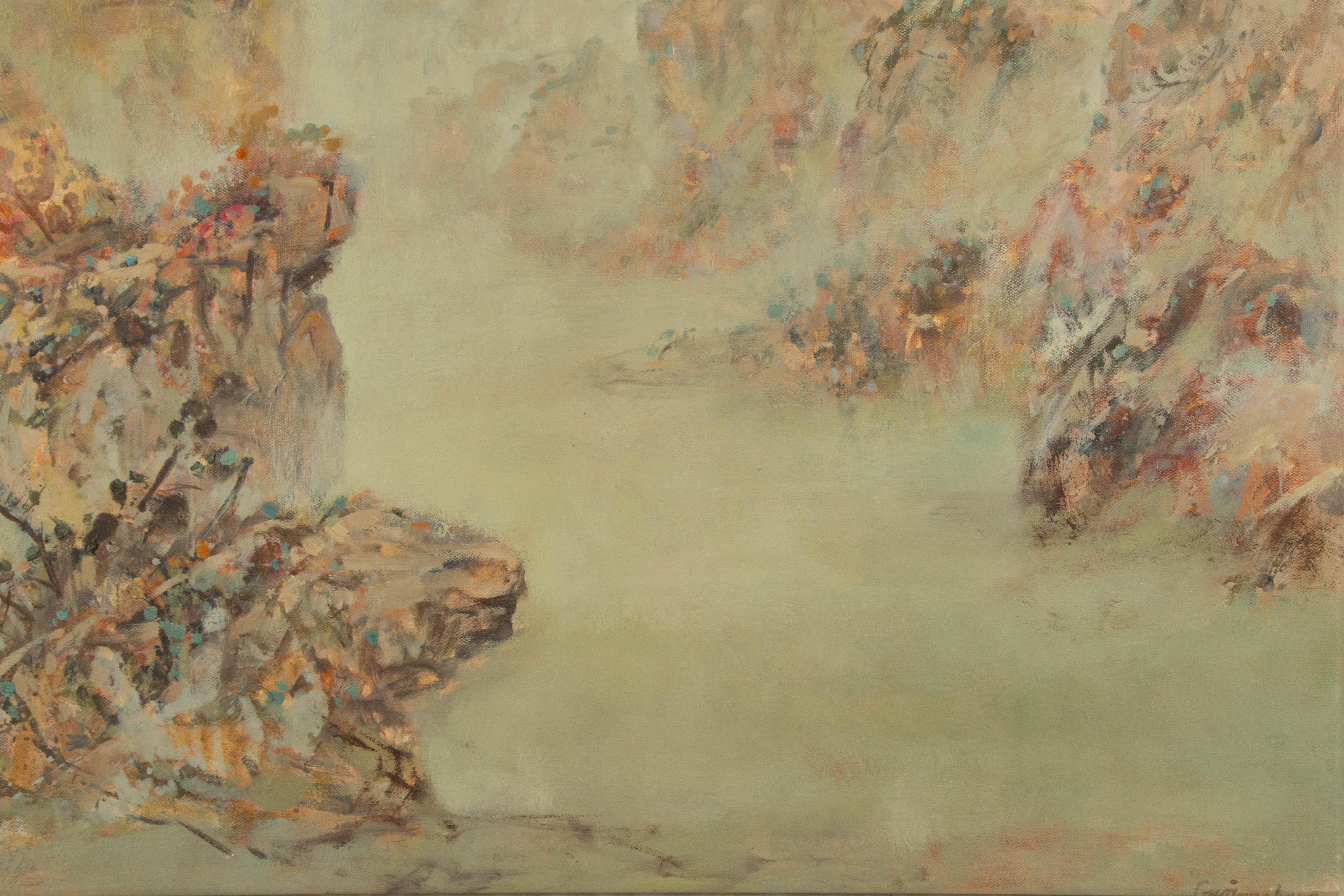 Guojun Zhang Paisaje Óleo original sobre lienzo 