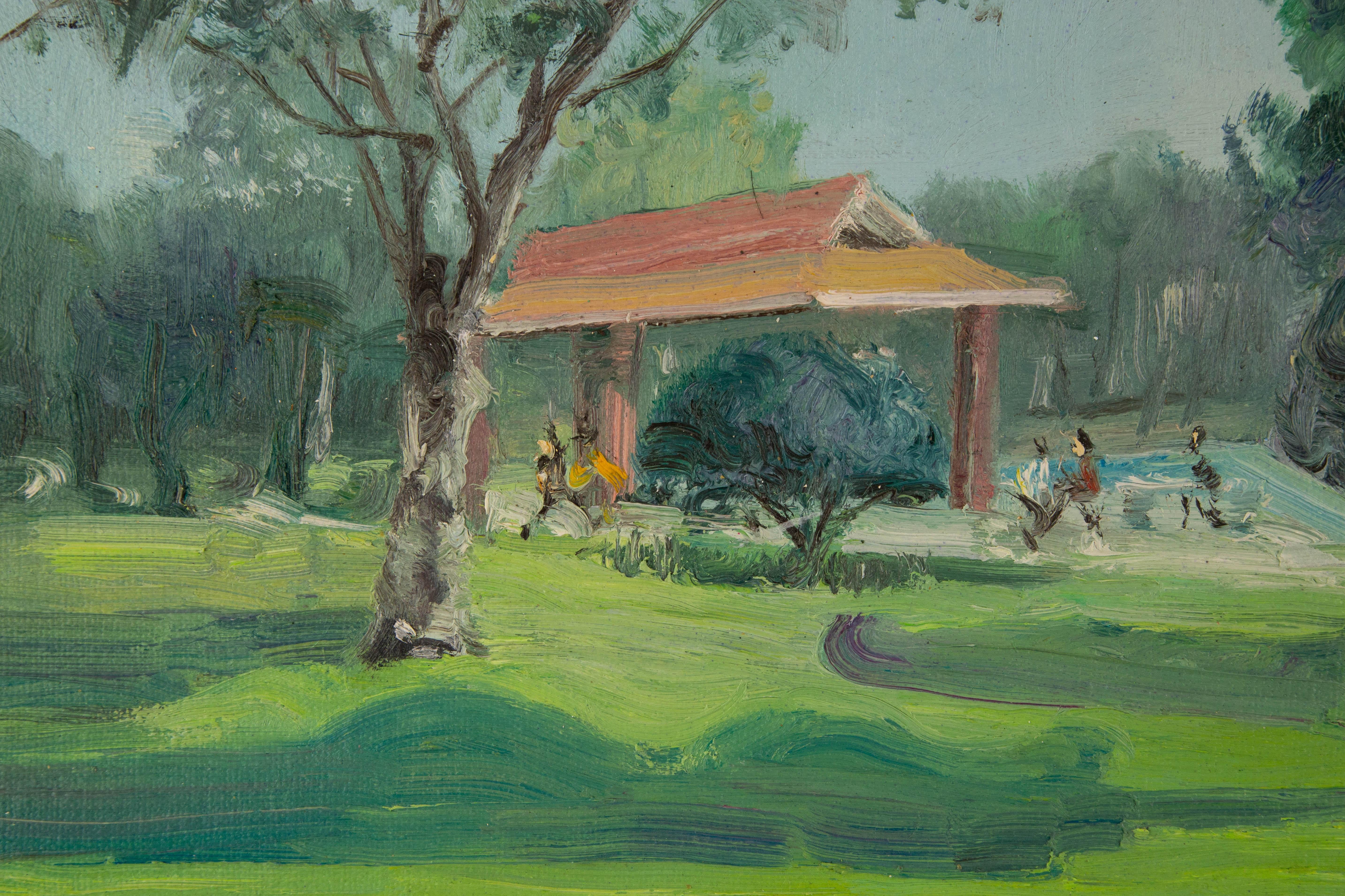 Huile impressionniste originale sur toile « A Corner Of The Park II » de Guoqiang Ning en vente 2