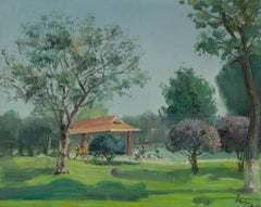 Guoqiang Ning Impressionist Original Oil On Canvas "A Corner Of The Park II"