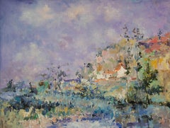 Guoqiang Ning Impressionistisches Original Ölgemälde auf Leinwand „Purple Rhythm“ von Guoqiang Ning