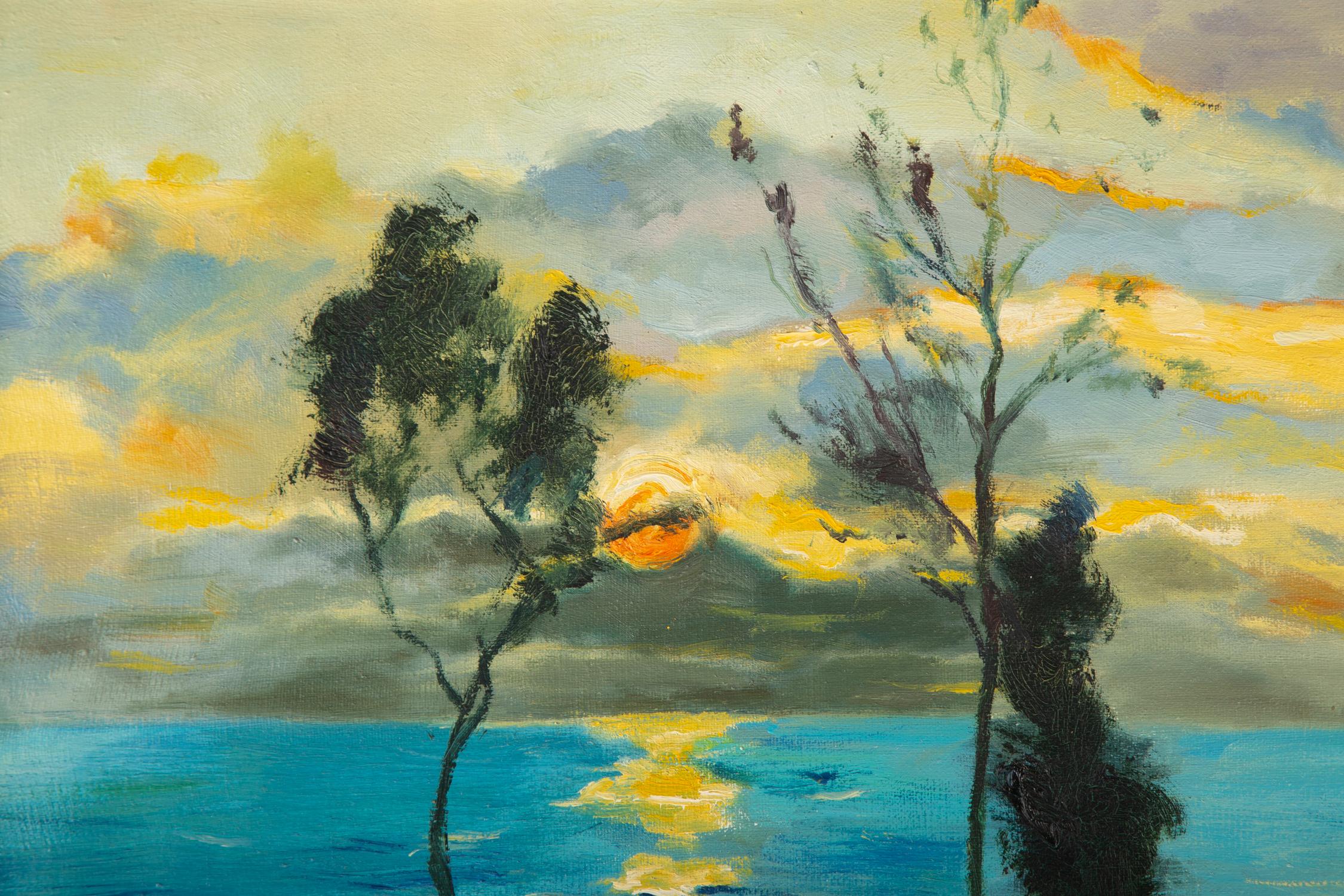 Impressionistisches Original-Ölgemälde auf Leinwand „Der Sonnenuntergang“ von Guoqiang Ning im Angebot 1