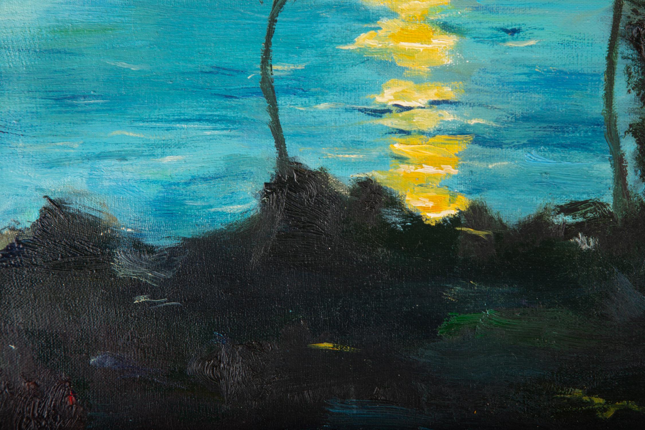 Impressionistisches Original-Ölgemälde auf Leinwand „Der Sonnenuntergang“ von Guoqiang Ning im Angebot 4